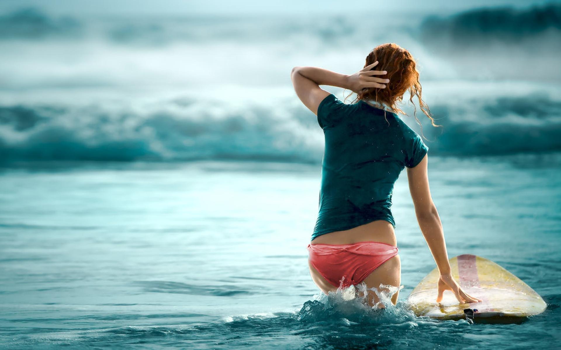 1920x1200 Female Surfing Wallpaper
