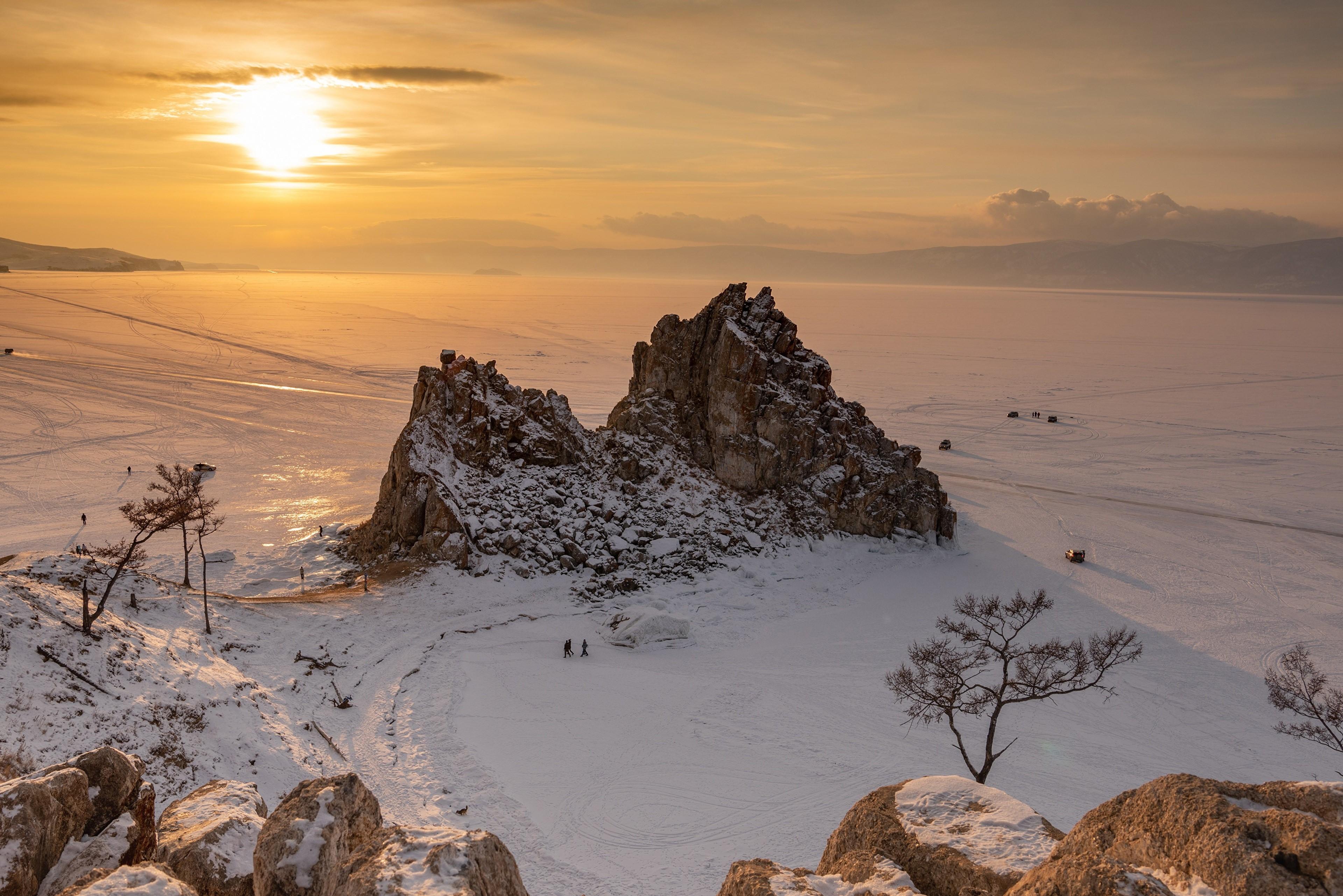 3840x2563 4K, lake Baikal, Russia, Lake, Winter, Sunrises and sunsets, Snow, Horizon Gallery HD Wallpaper