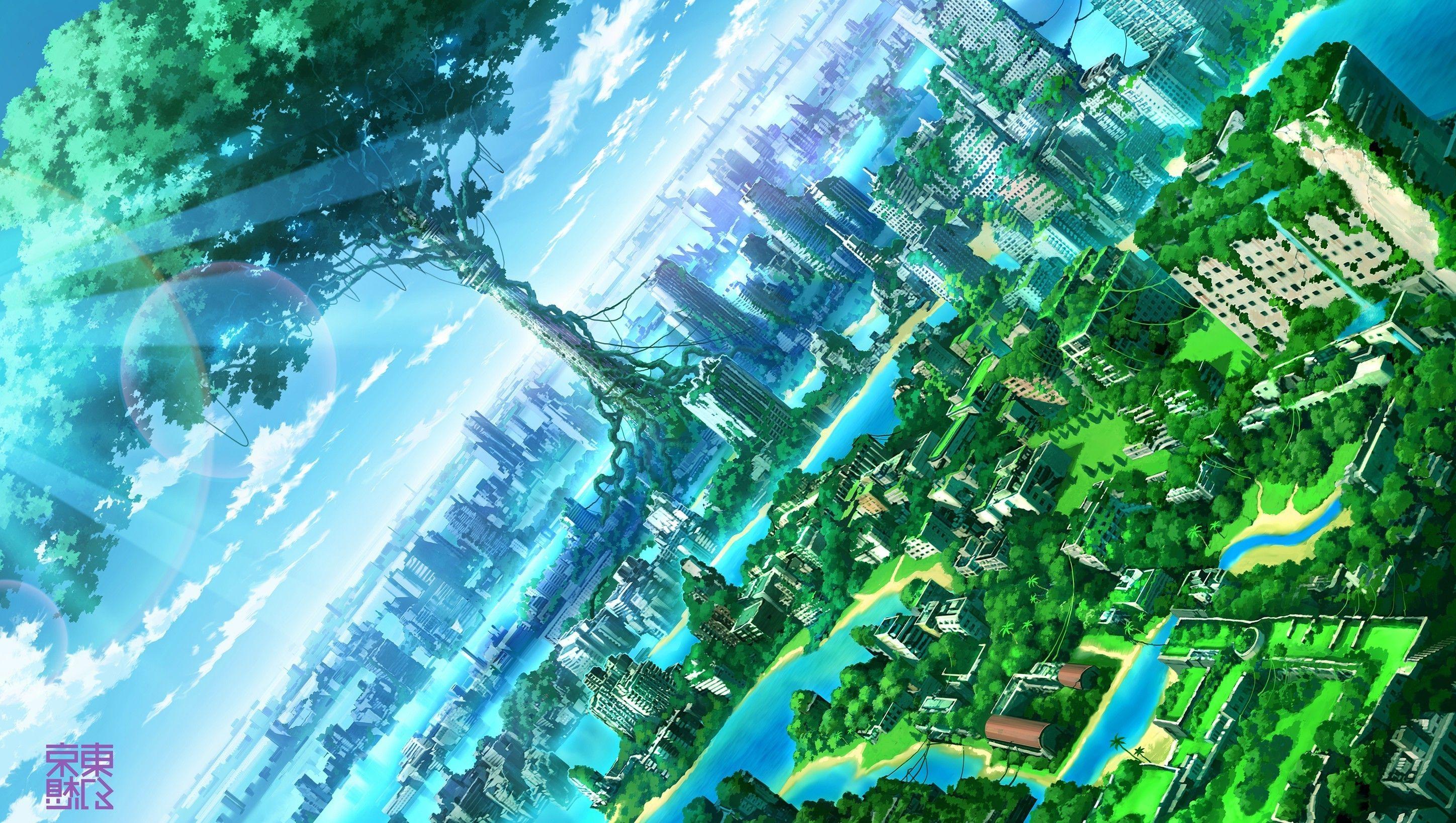 2896x1636 Floating Anime City Wallpaper