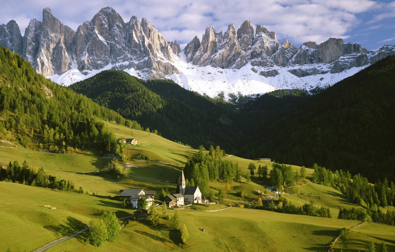 1332x850 Wallpaper mountains, Austria, village, Alps, meadows, Tyrol image for desktop, section город