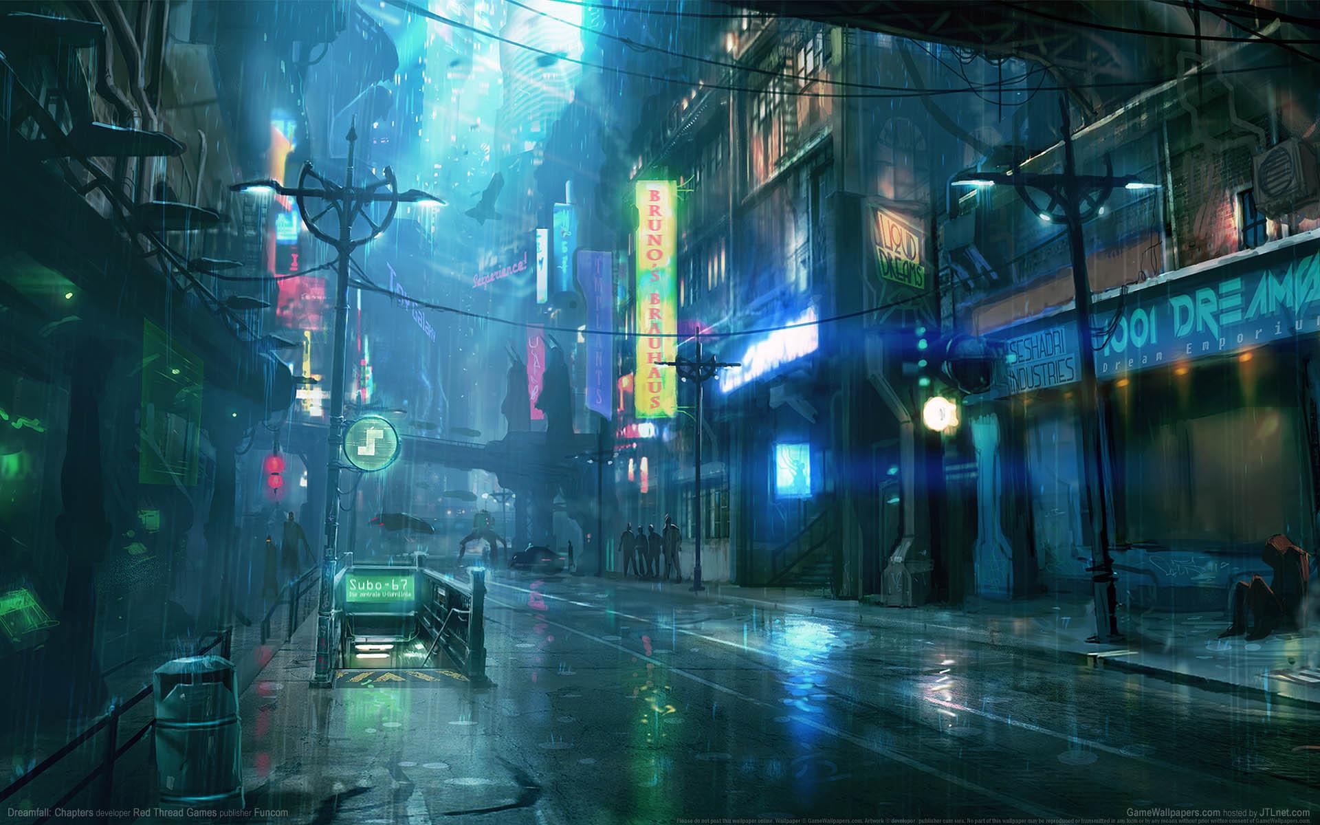 1920x1200 Download wallpaper night, city, the city, rain, rain, night, game wallpaper, Dreamfall: Chapters, section games in resolution 1920x1200