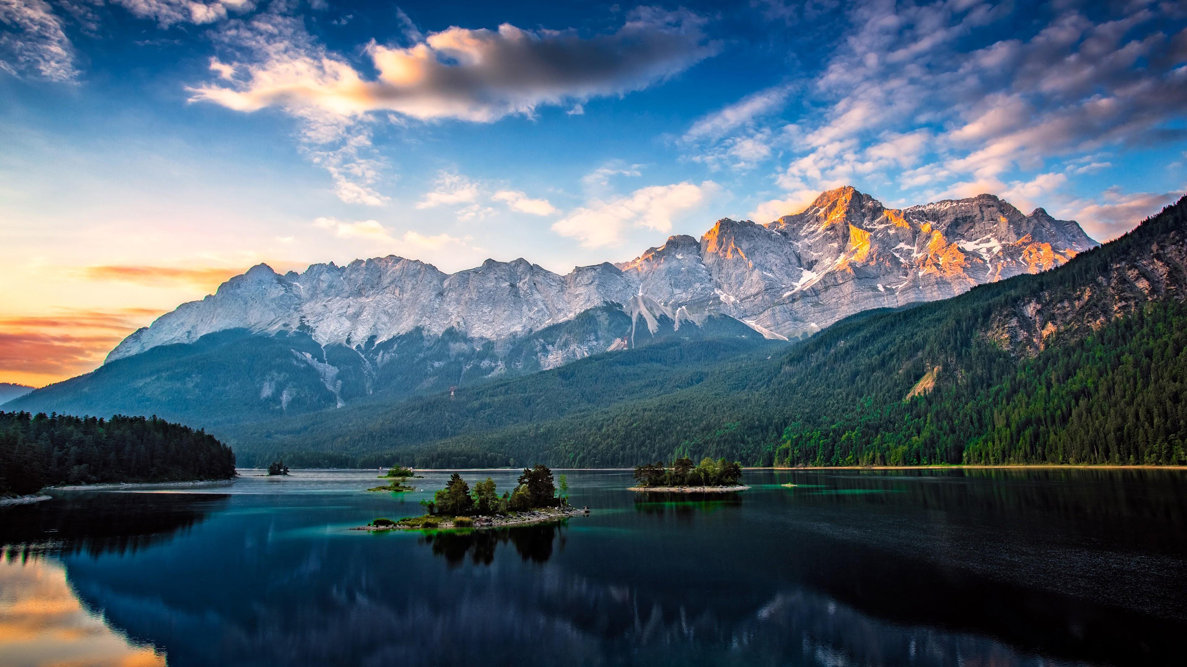 3840x2160 Lake Mountains Clouds 4K Wallpaper