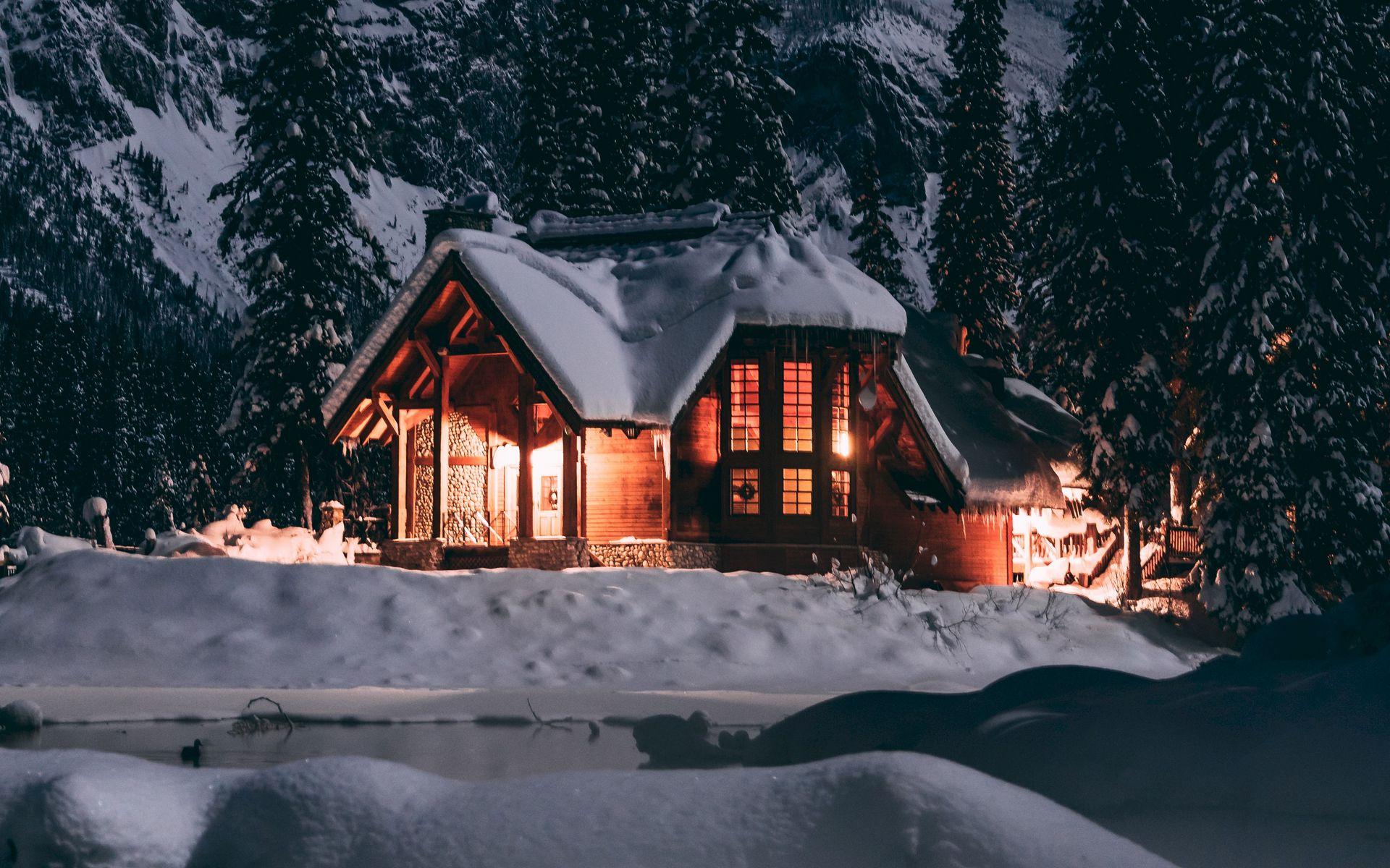 1920x1200 Download wallpaper 1920x1200 house, winter, snow, night, trees widescreen 16:10 HD background
