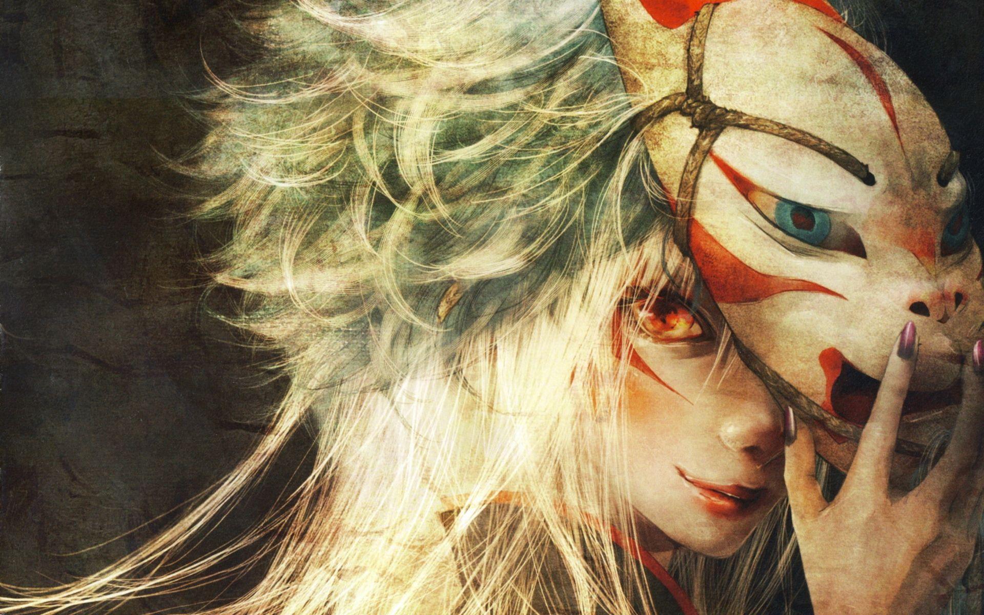 1920x1200 Fox Mask Anime Girl HD Wallpaper