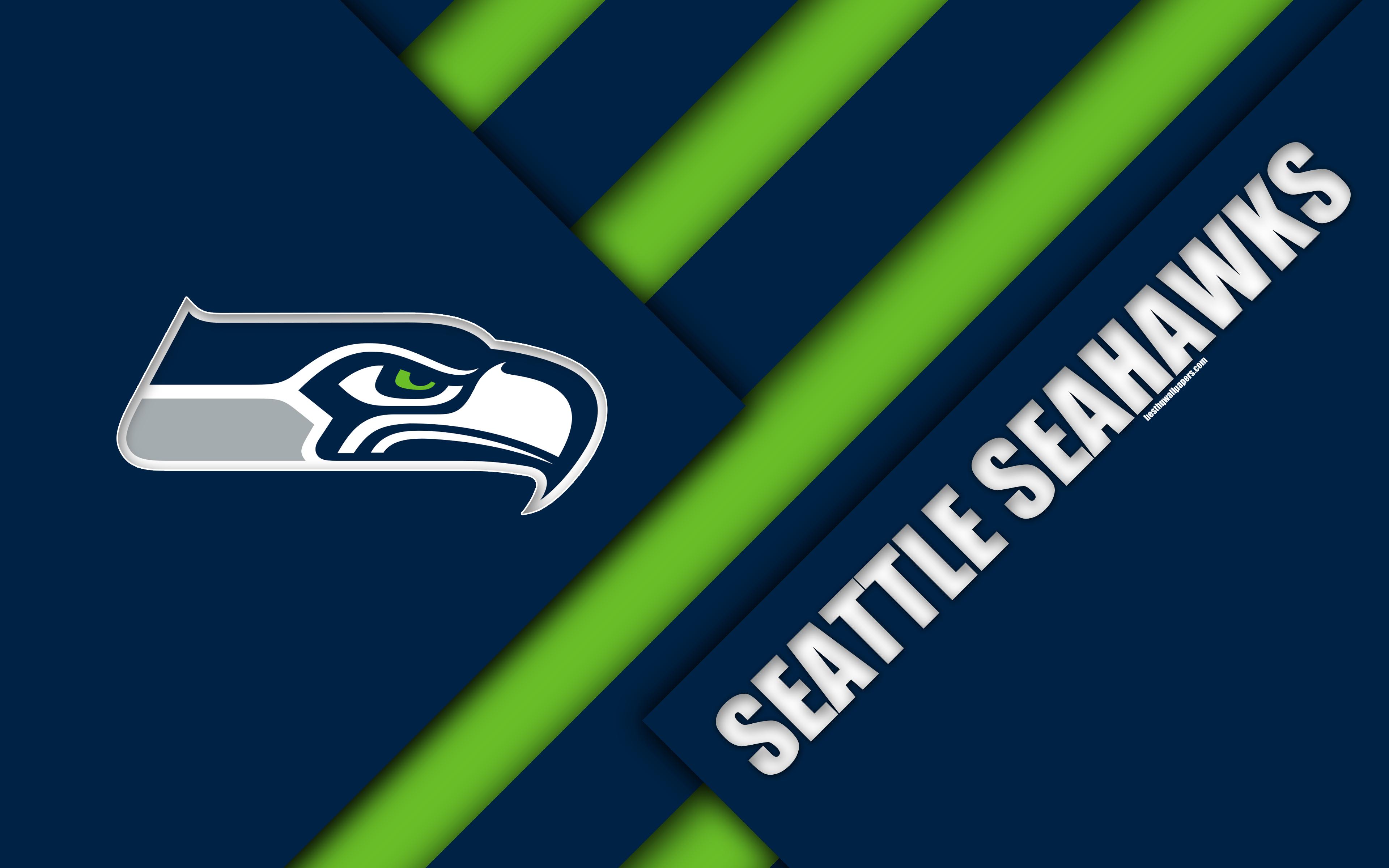 3840x2400 Download wallpaper Seattle Seahawks, NFC West, 4k, logo, NFL, blue green abstraction, material design, American football, Seattle, Washington, USA, National Football League for desktop with resolution 3840x2400. High Quality HD picture wallpaper