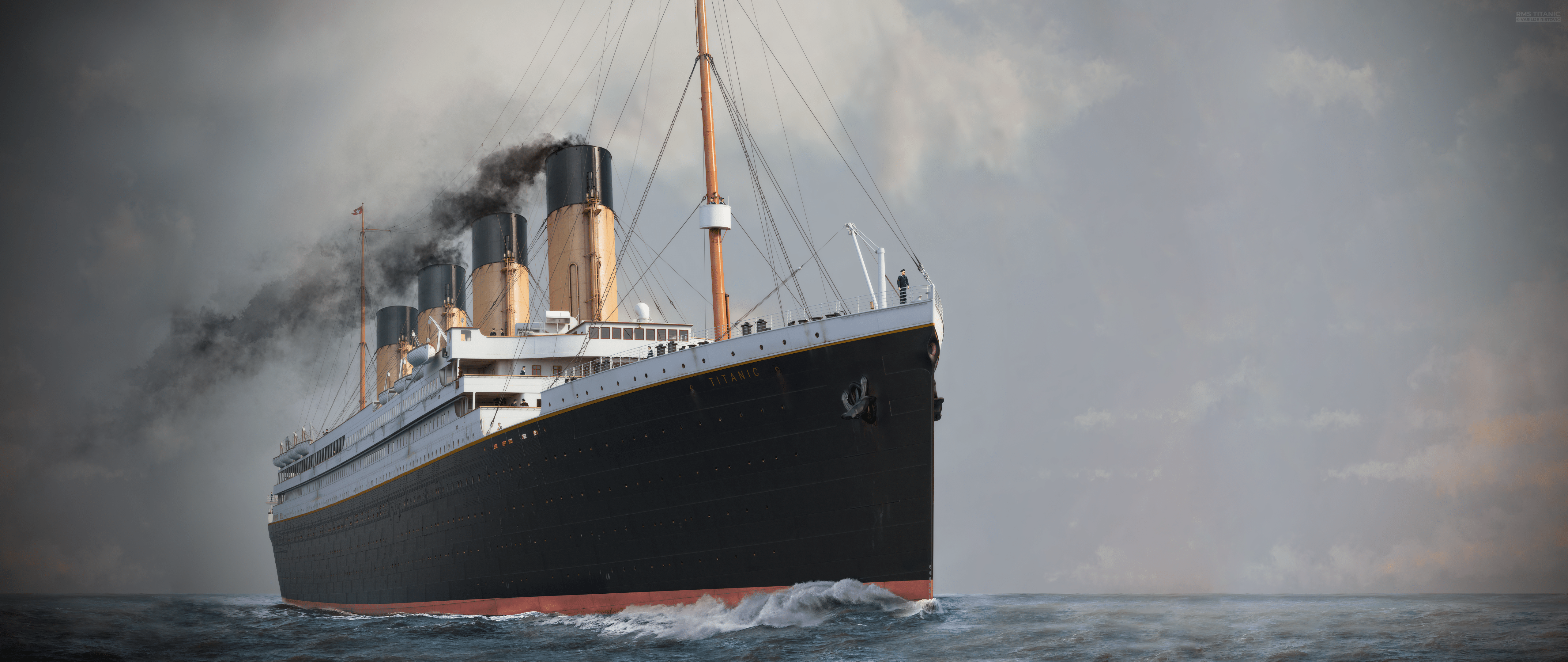 5120x2160 RMS Titanic Illustrations by Vasilije Ristović