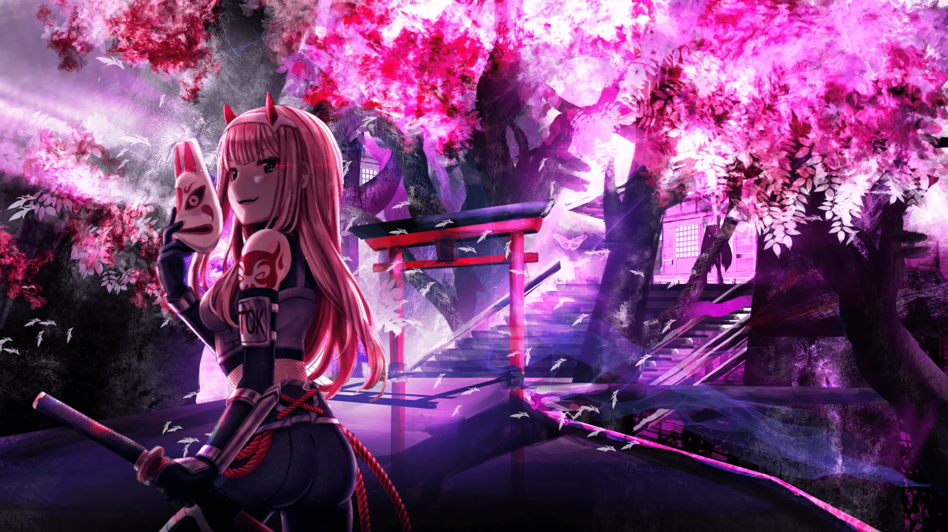 1876x1052 Zero Two in a fox mask Darling in the FranXX live wallpaper [DOWNLOAD FREE]