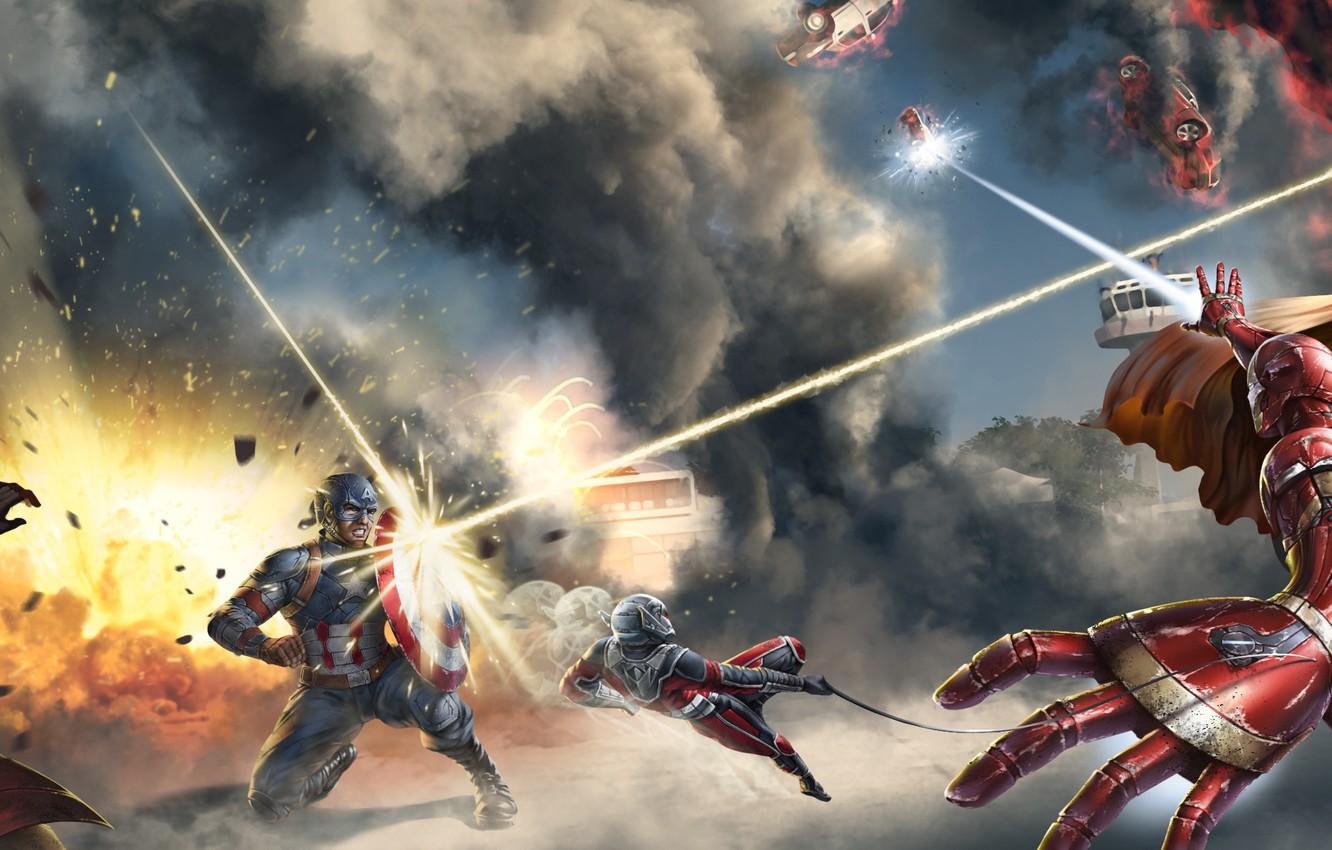 1332x850 Wallpaper Art, Captain America, Iron Man, Scarlet Witch, Ant Man, Captain America: Civil War Image For Desktop, Section фантастика