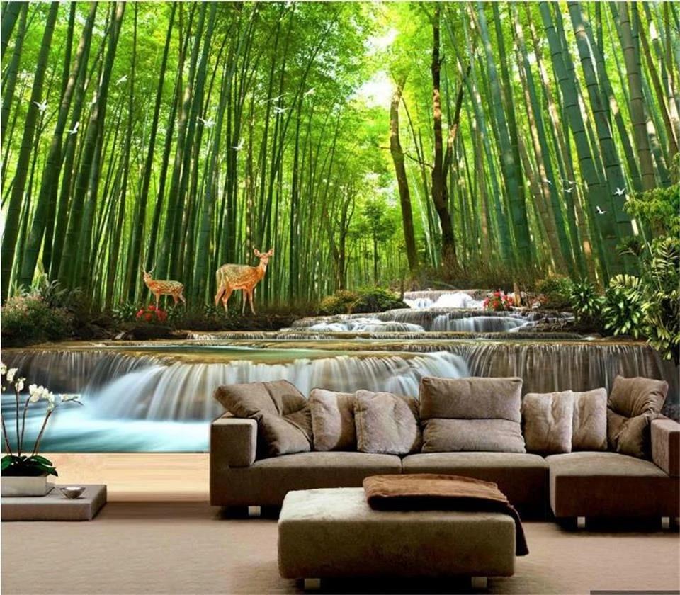 960x840 custom size mural photo 3D wallpaper living room waterfall bamboo forest elk picture TV backdrop non woven wallpaper for wall 3D. Wallpaper