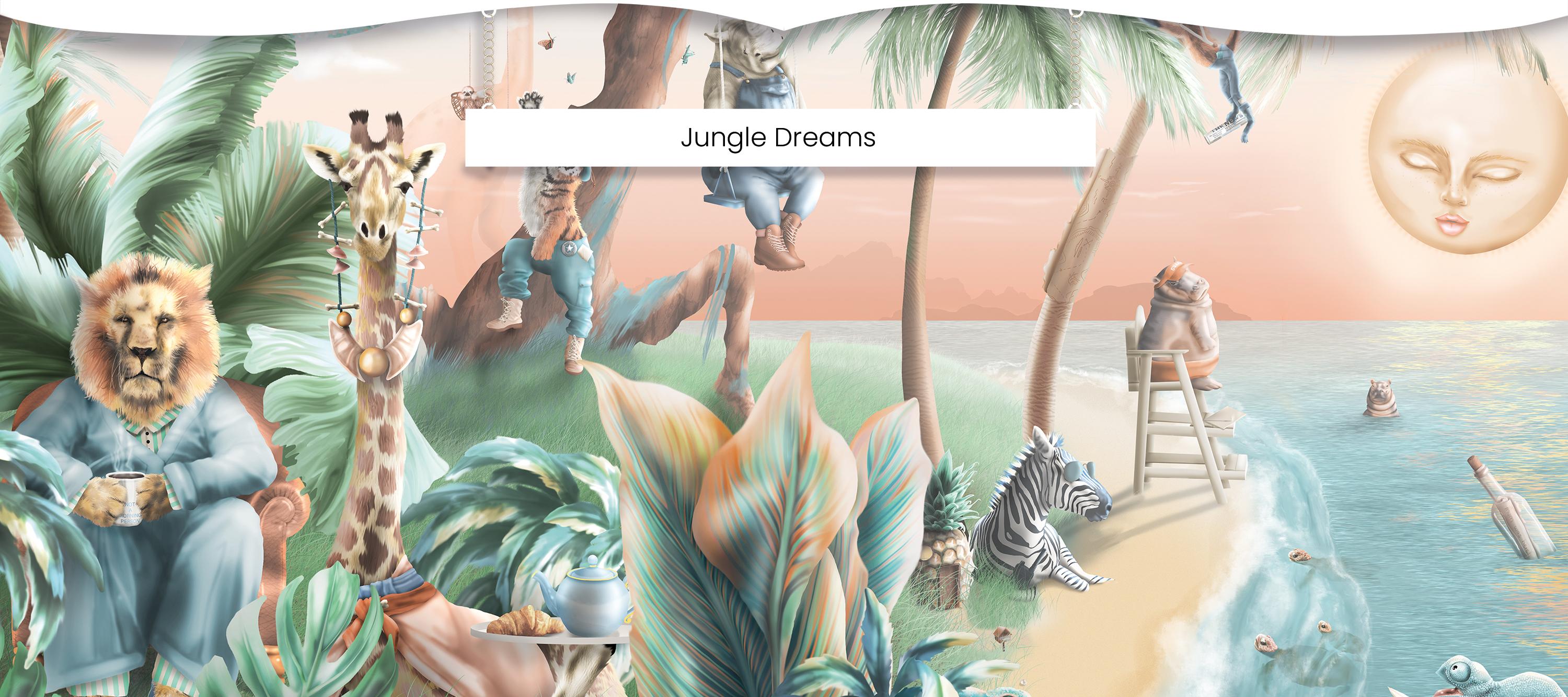 3000x1334 Jungle Animals Kids Wallpaper Mural Design Dreams