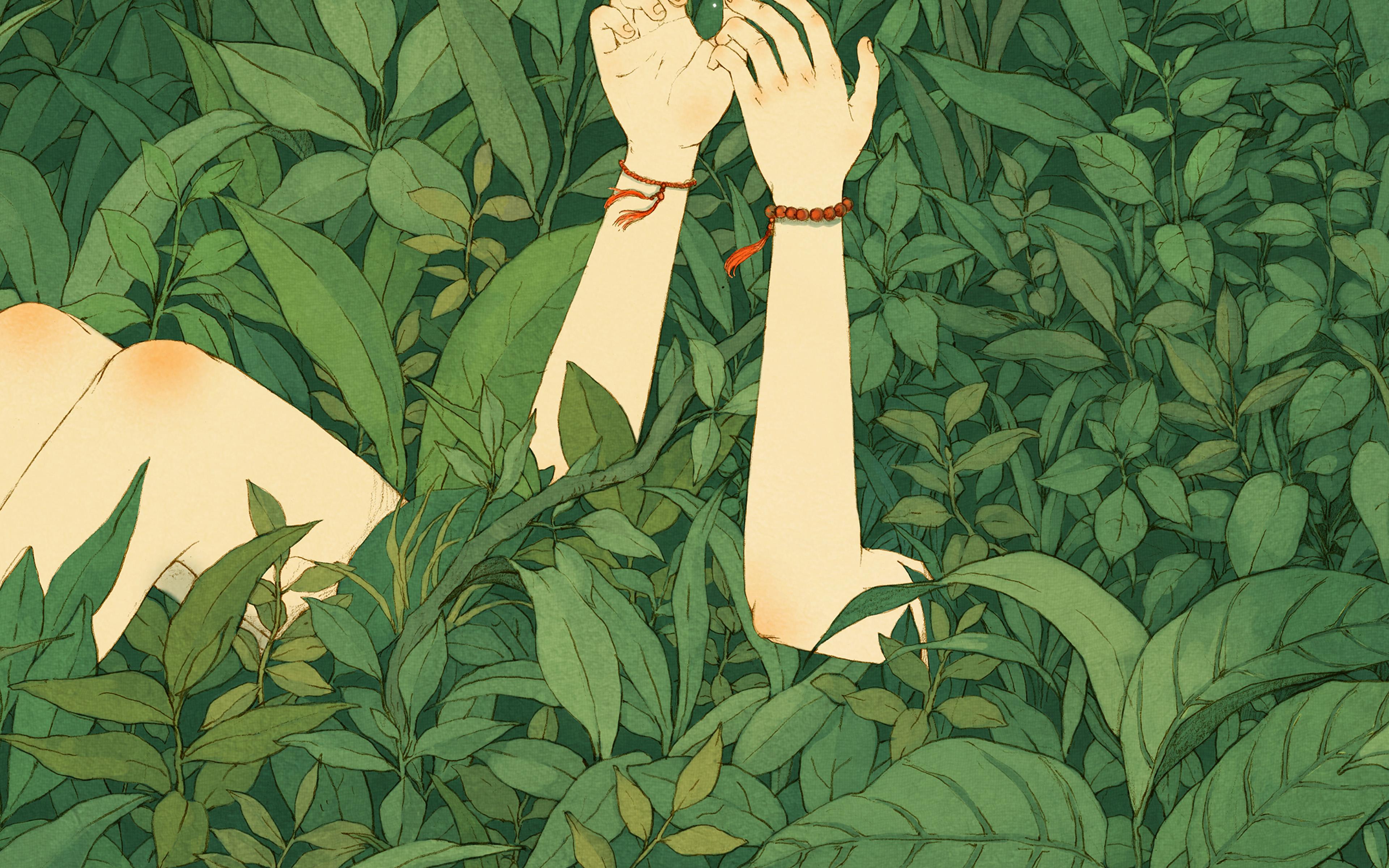 3840x2400 Green Wood Forest Love Butterfly Illustration Art Wallpaper
