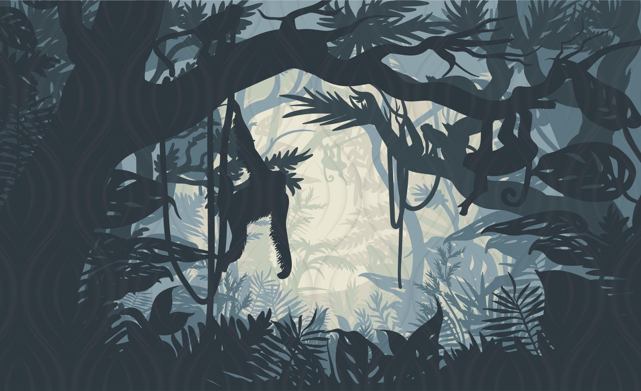2460x1501 Blue Jungle Wall Mural Kids Removable. Monkeys Wallpaper for