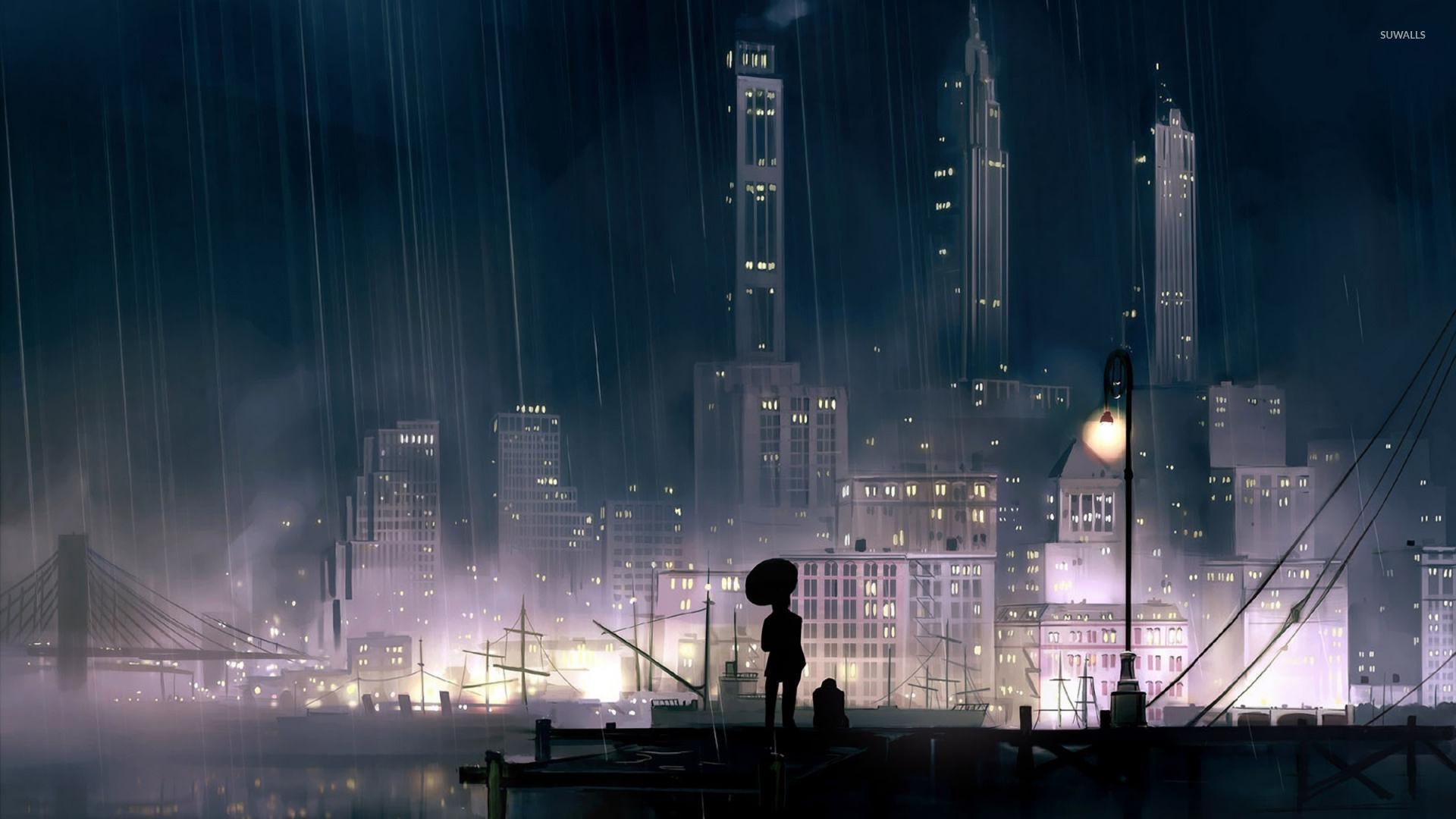 1920x1080 Rain Night Desktop Wallpaper