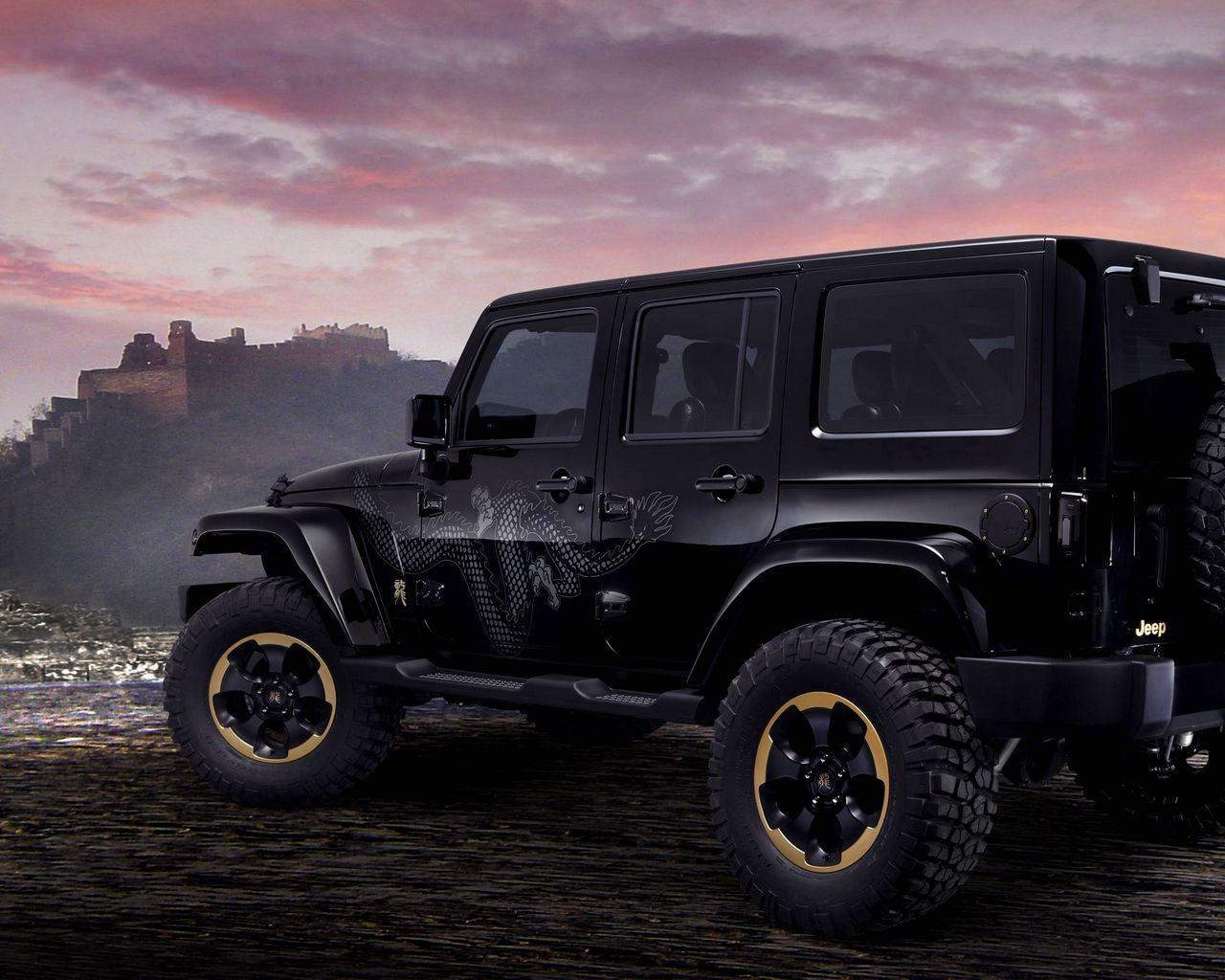 1280x1024 Download wallpaper 1280x1024 jeep, wrangler, dragon, concept, auto, black, suv standard 5:4 HD background