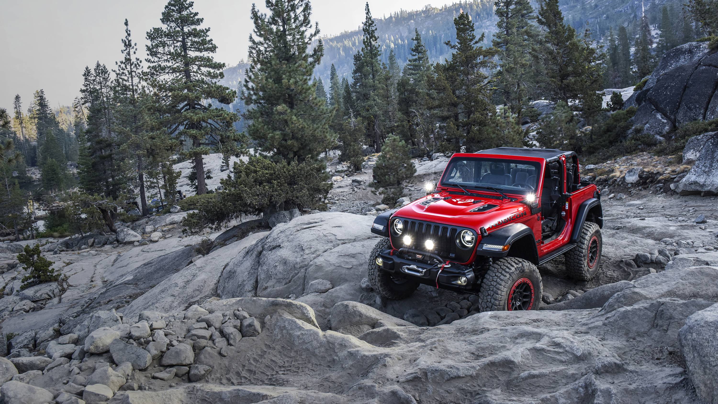 3000x1688 Red SUV Jeep Wrangler With Mopar, 2018 in the mountains Desktop wallpaper 1280x1024