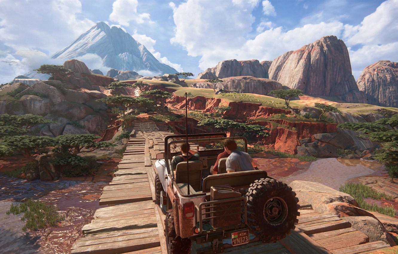 1332x850 Wallpaper bridge, jeep, Madagascar, Sally, Naughty Dog, Playstation Uncharted Sam Drake, Nathan Drake image for desktop, section игры