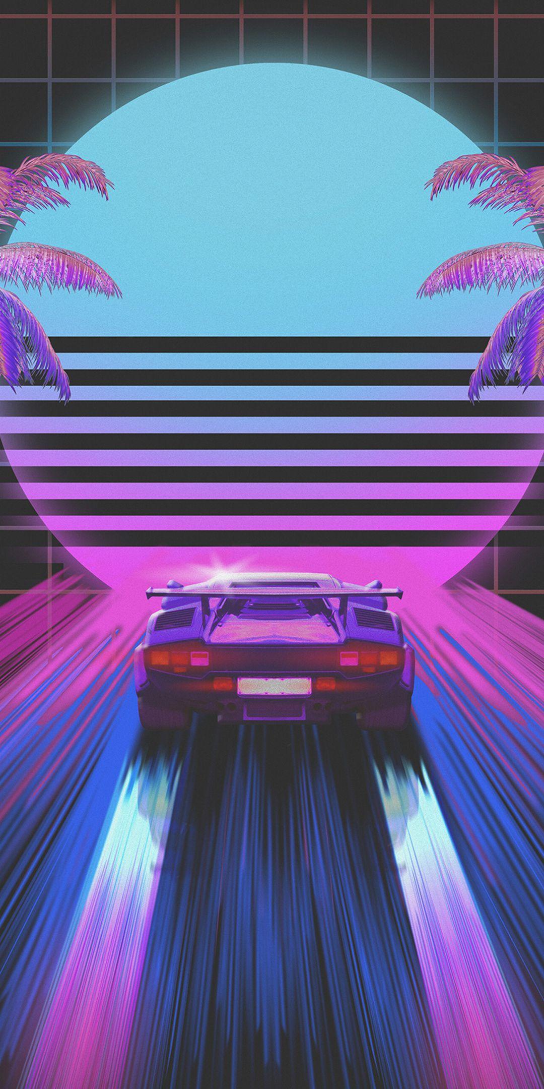 1080x2160 Classic car, retro, art Wallpaper. Ретро волны, Неоновые обои, Ретро футуризм