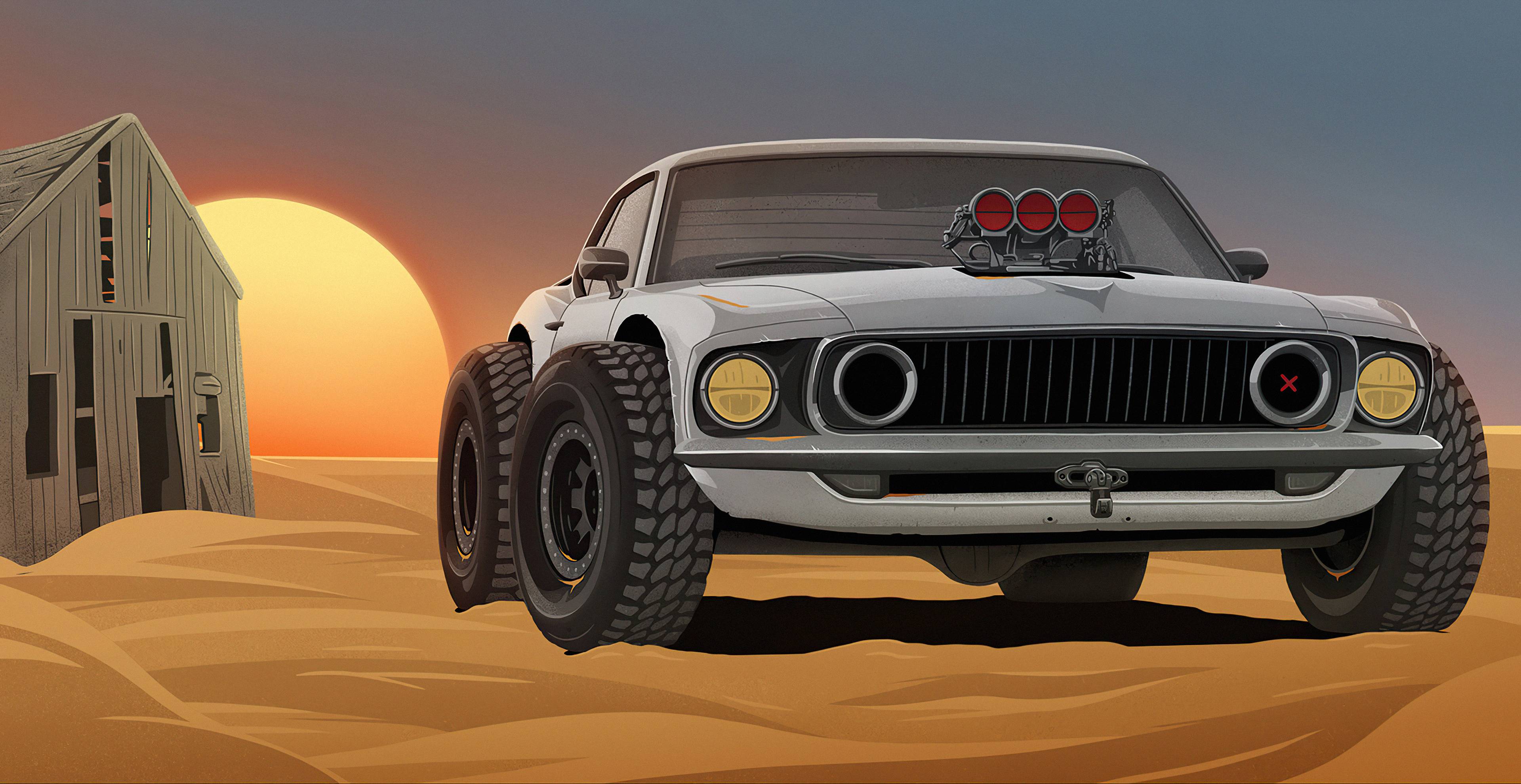 3840x1980 Classic Car In Desert 4k, HD Artist, 4k Wallpaper, Image, Background, Photo and Picture