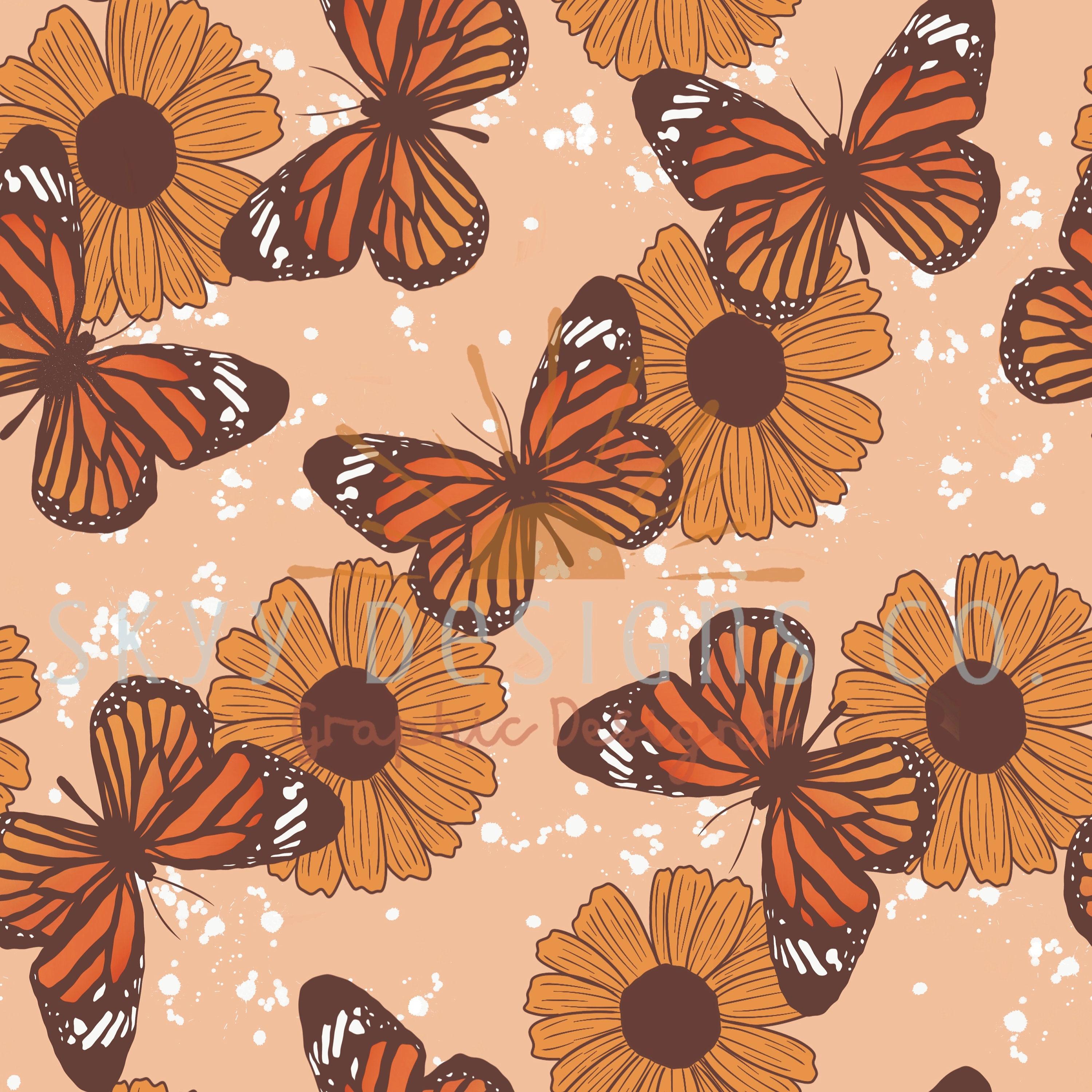 3000x3000 Boho Butterfly Sunflower Digital Seamless Pattern for Fabrics