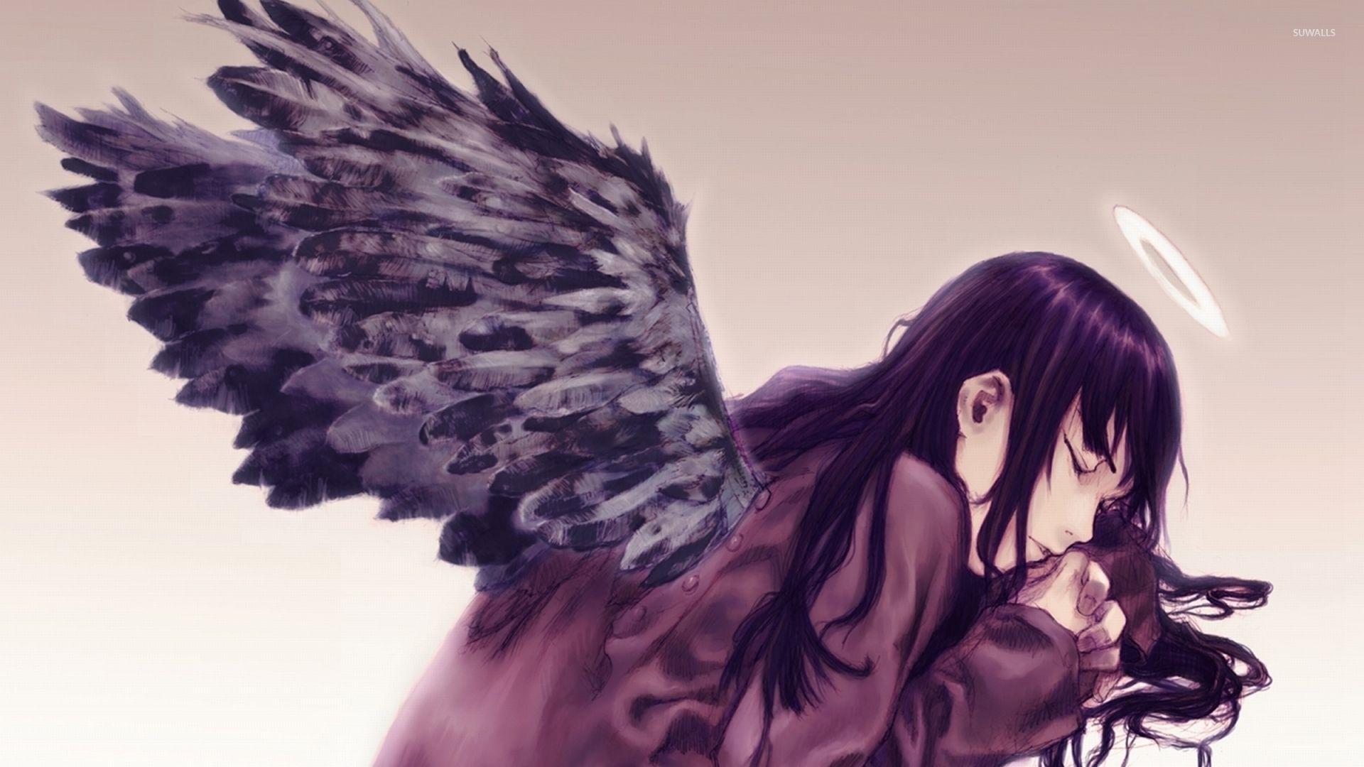1920x1080 Anime Girl Black Wings Wallpaper