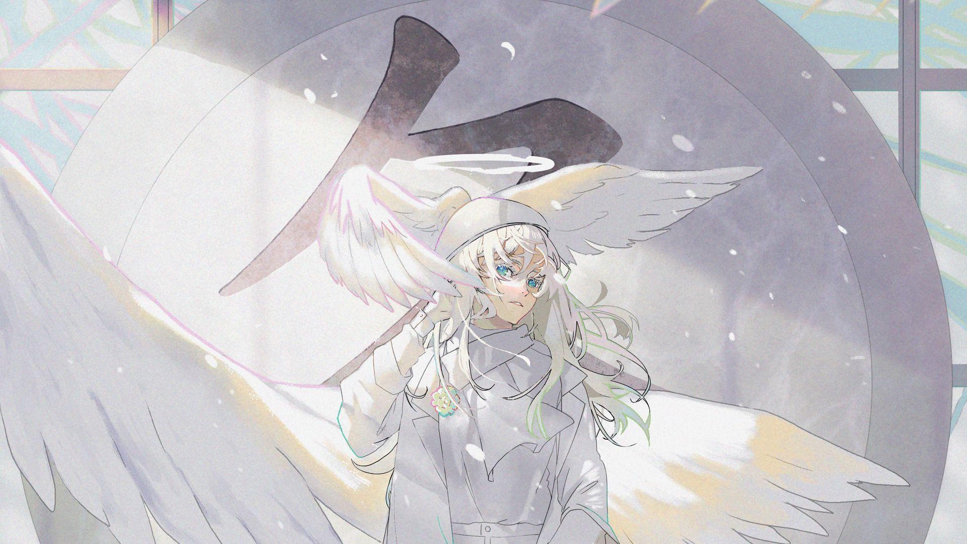 1920x1080 Download wallpaper 1920x1080 angel, wings, anime, art, white full hd, hdtv, fhd, 1080p HD background