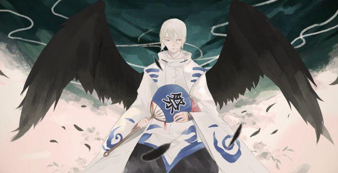 670x344 Ootengu, dark angel, onmyouji, video game, anime, wings wallpaper, HD image, picture, background, 7559c6