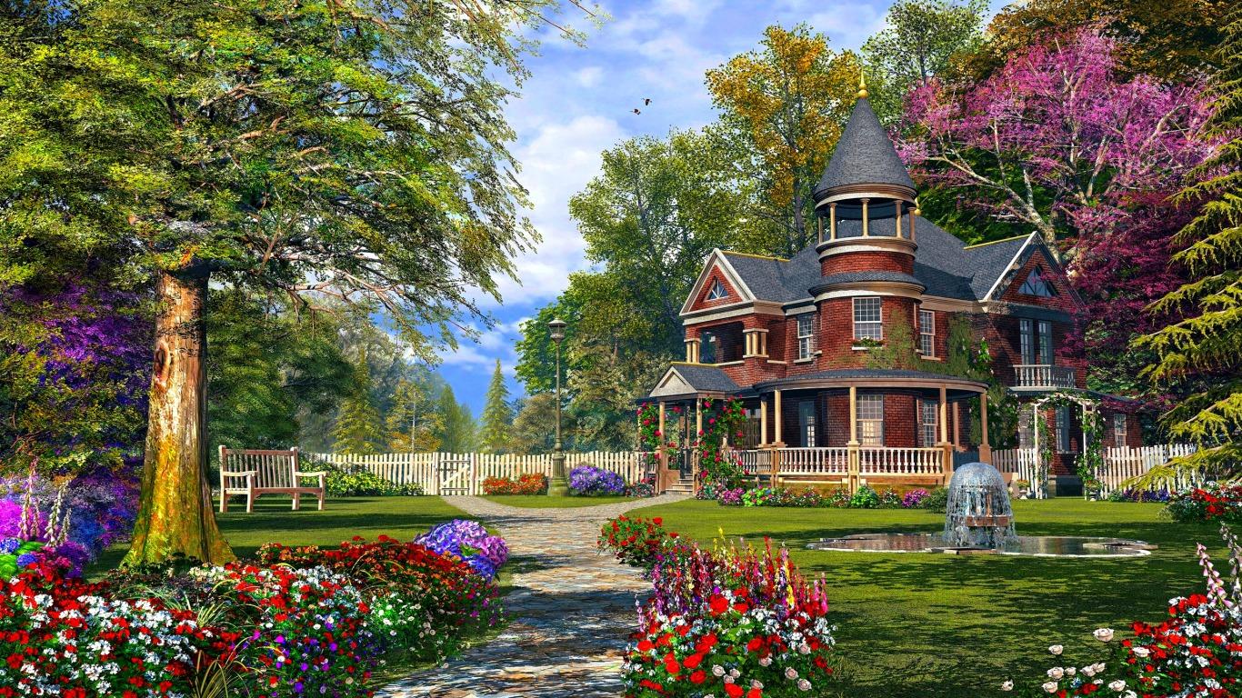 1366x768 The Summer House Computer Wallpaper, Desktop Background