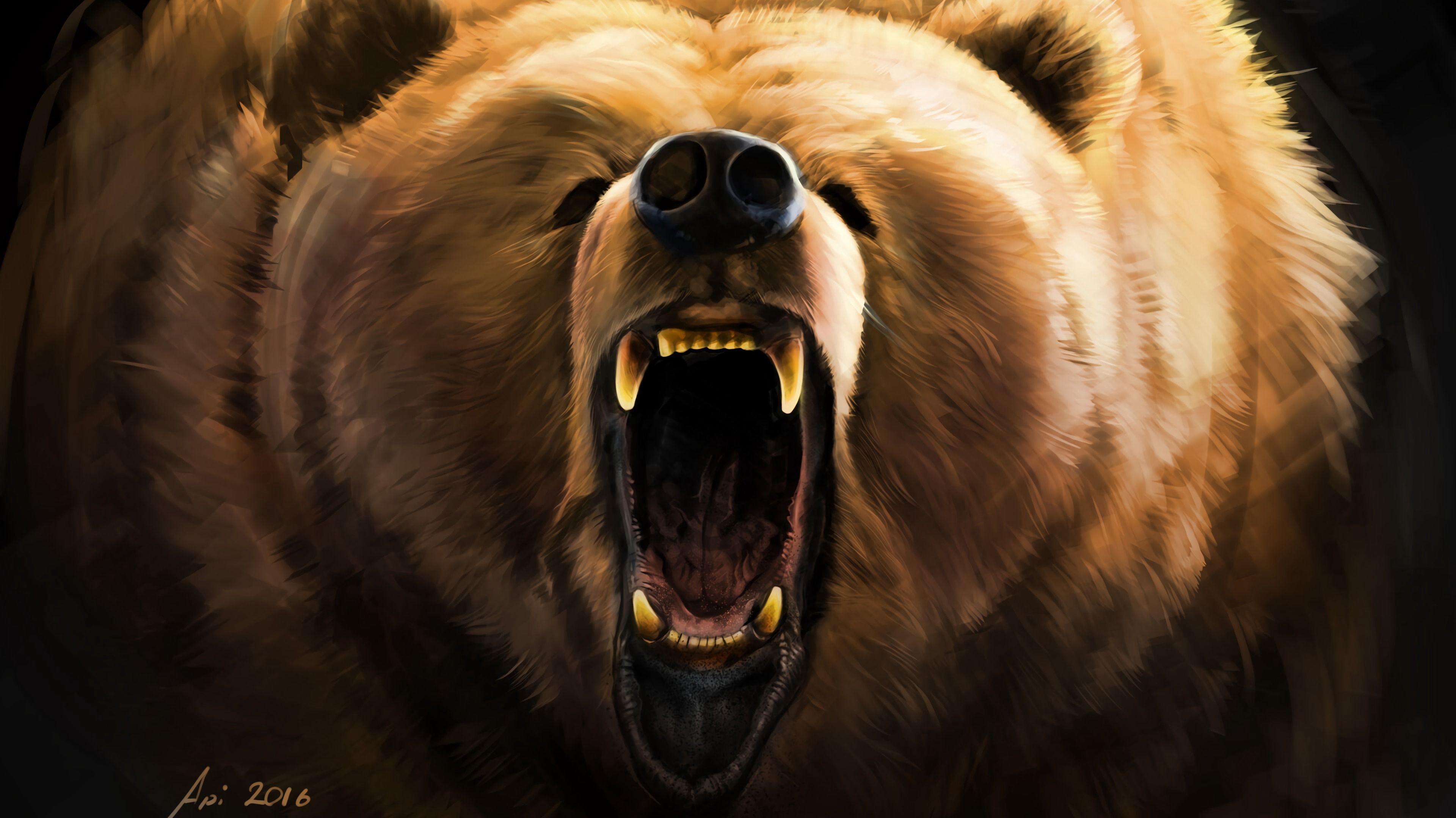 3840x2160 Download wallpaper 3840x2160 bear, grin, angry, fangs, art 4k uhd 16:9 HD background