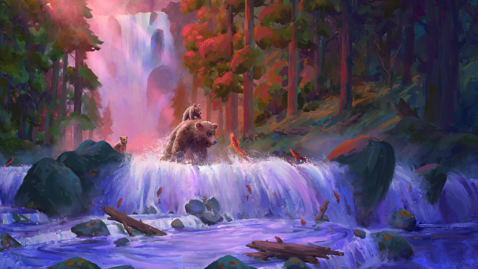 1920x1080 Artistic Bear at Waterfall HD Wallpaper by Gavin O'Donnellx1080