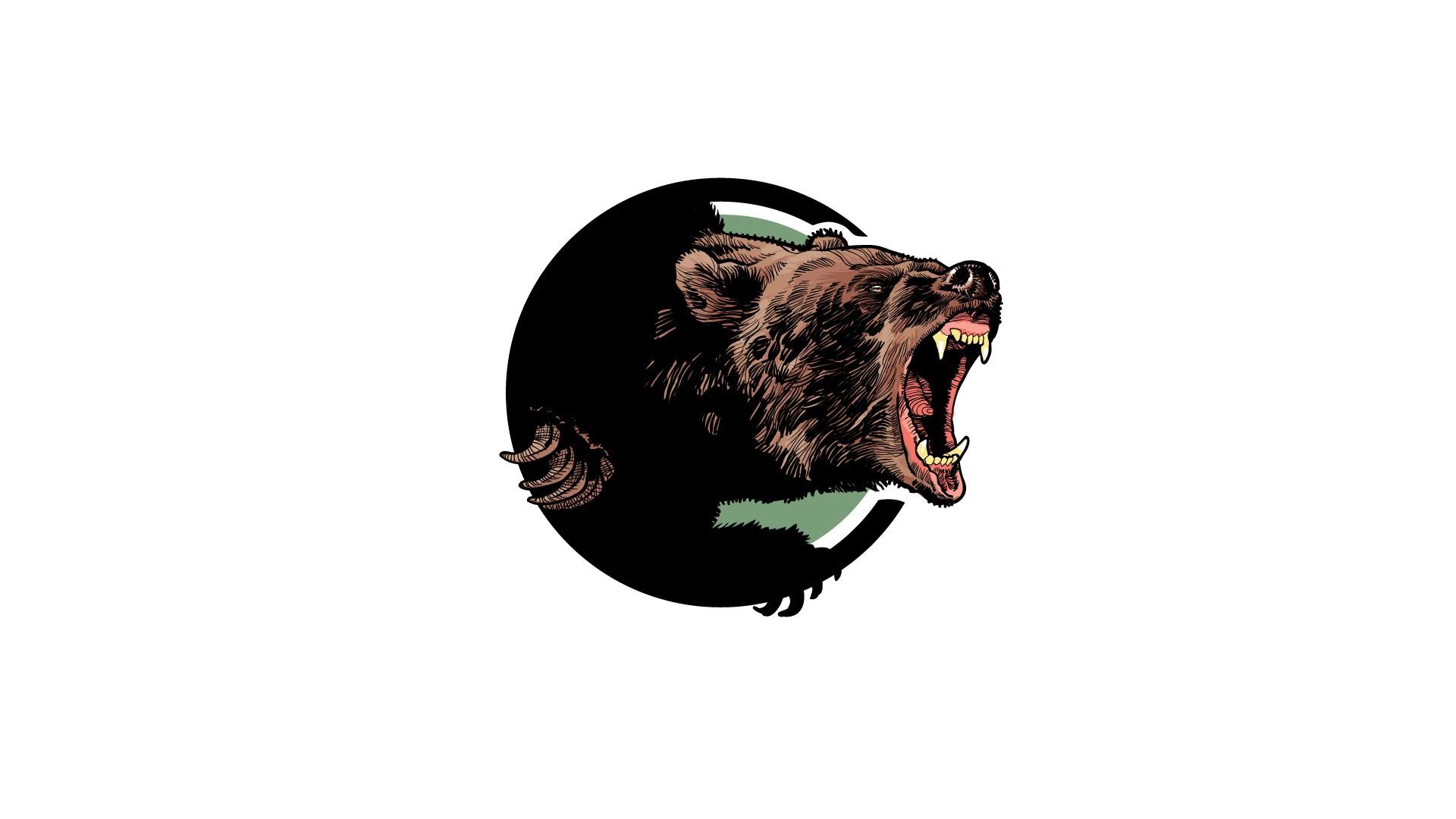 1920x1080 digital art, Animals, White background, Circle, Simple background, Fangs, Roar, Wildlife, Bears, Grizzly bear, Drawing Wallpaper HD / Desktop and Mobile Background