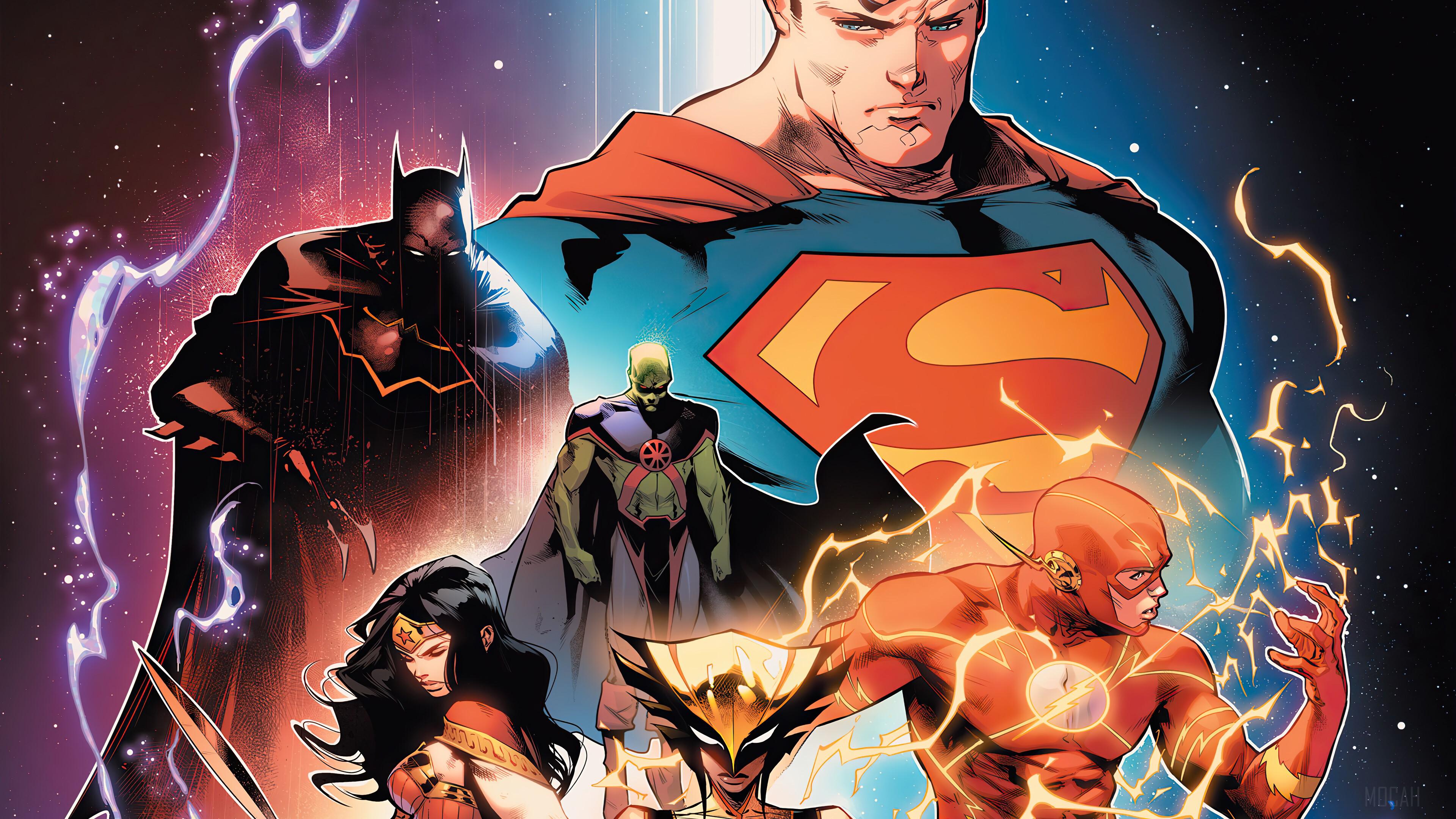 3840x2160 Justice League, Members, Superman, Flash, Batman, Martian Manhunter, Wonder Woman, Hawkgirl, Green Lantern, DC Comics, Superhero, Comics, Comic, Superheroes 4k wallpaper Gallery HD Wallpaper
