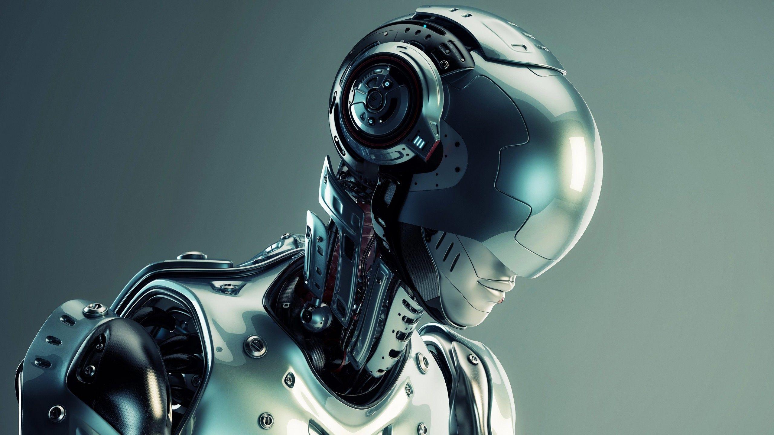 2560x1440 digital art robot 3D technology futuristic science fiction metal