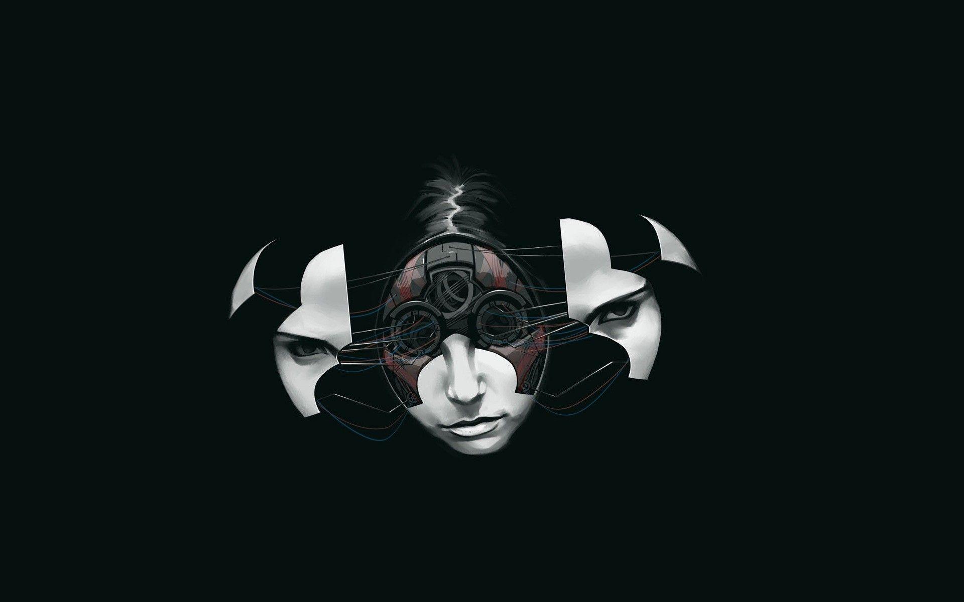 1920x1200 steampunk, #face, #digital art, #minimalism, #simple background