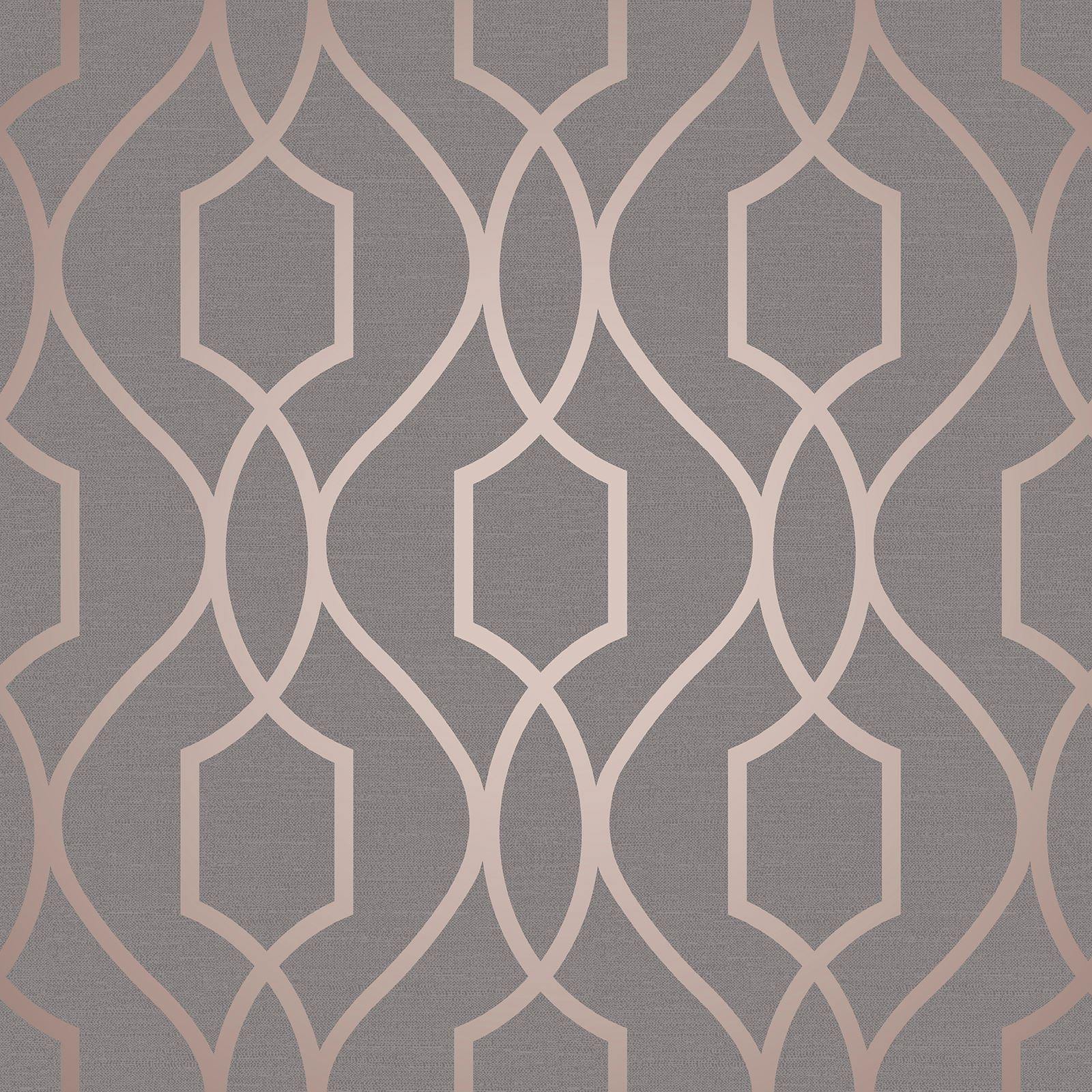 1600x1600 WM4199801 Wallpaper Charcoal Rose Gold Geometric Trellis Metallic