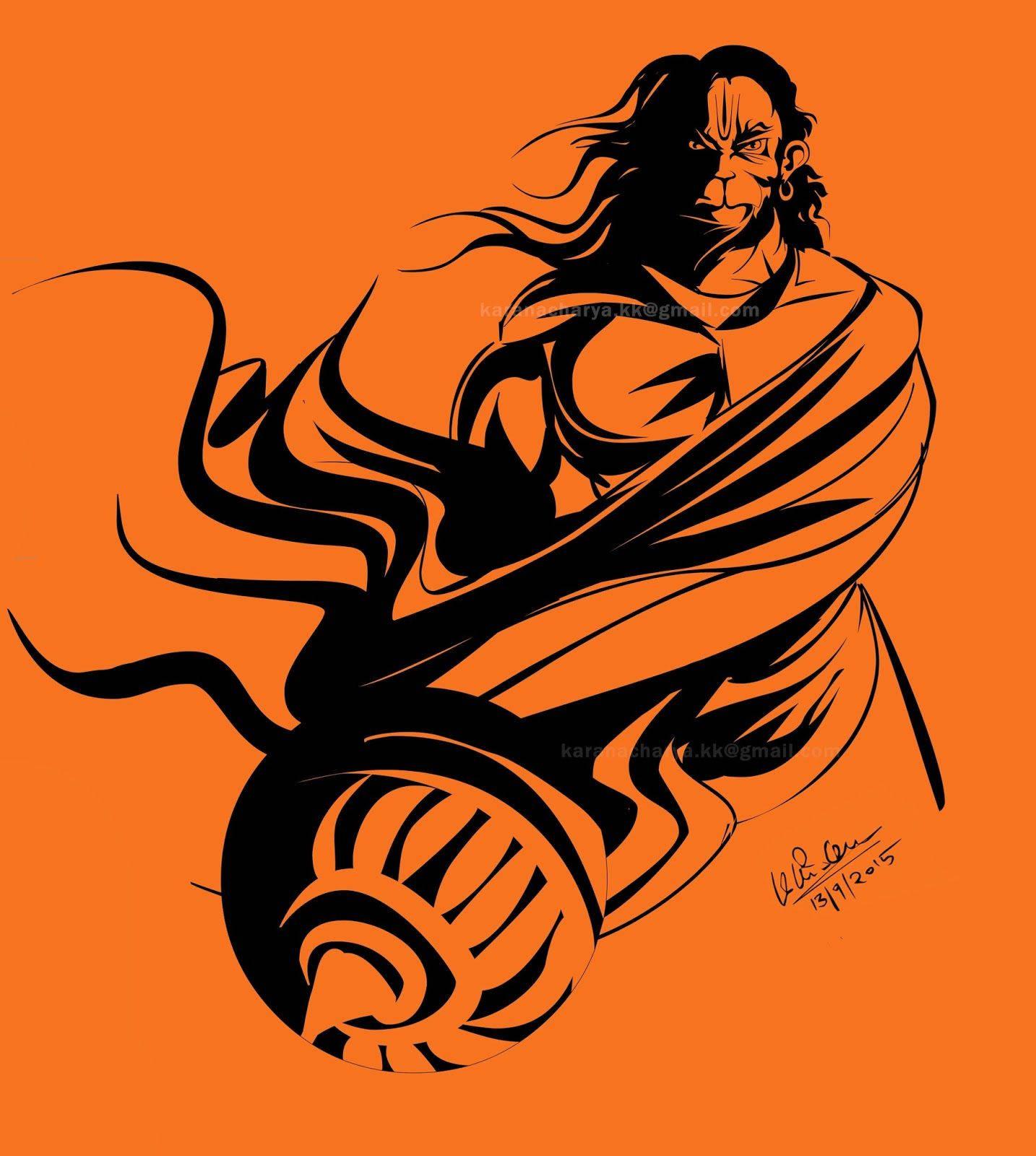 1434x1600 Download Angry Hanuman With Mace Weapon Wallpaper