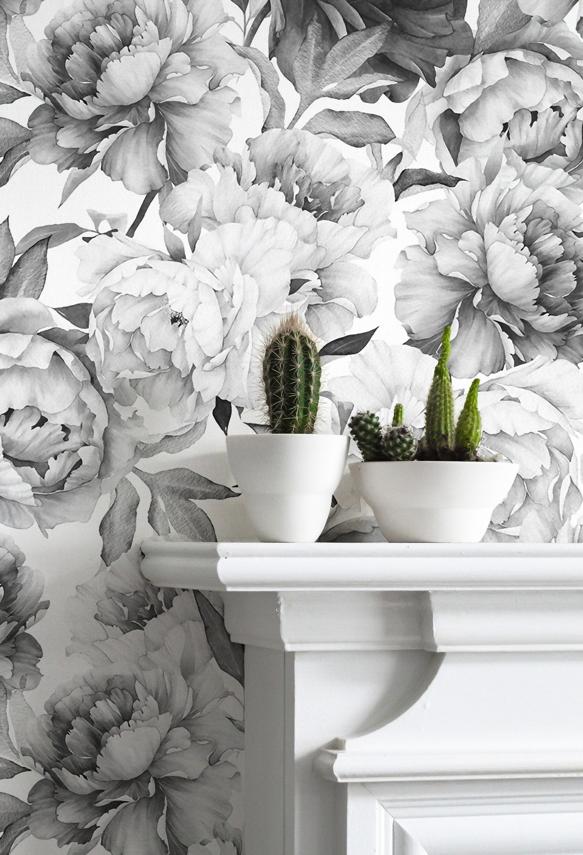 2000x2930 Giant Black and White Peony Removable Wallpaper Mural