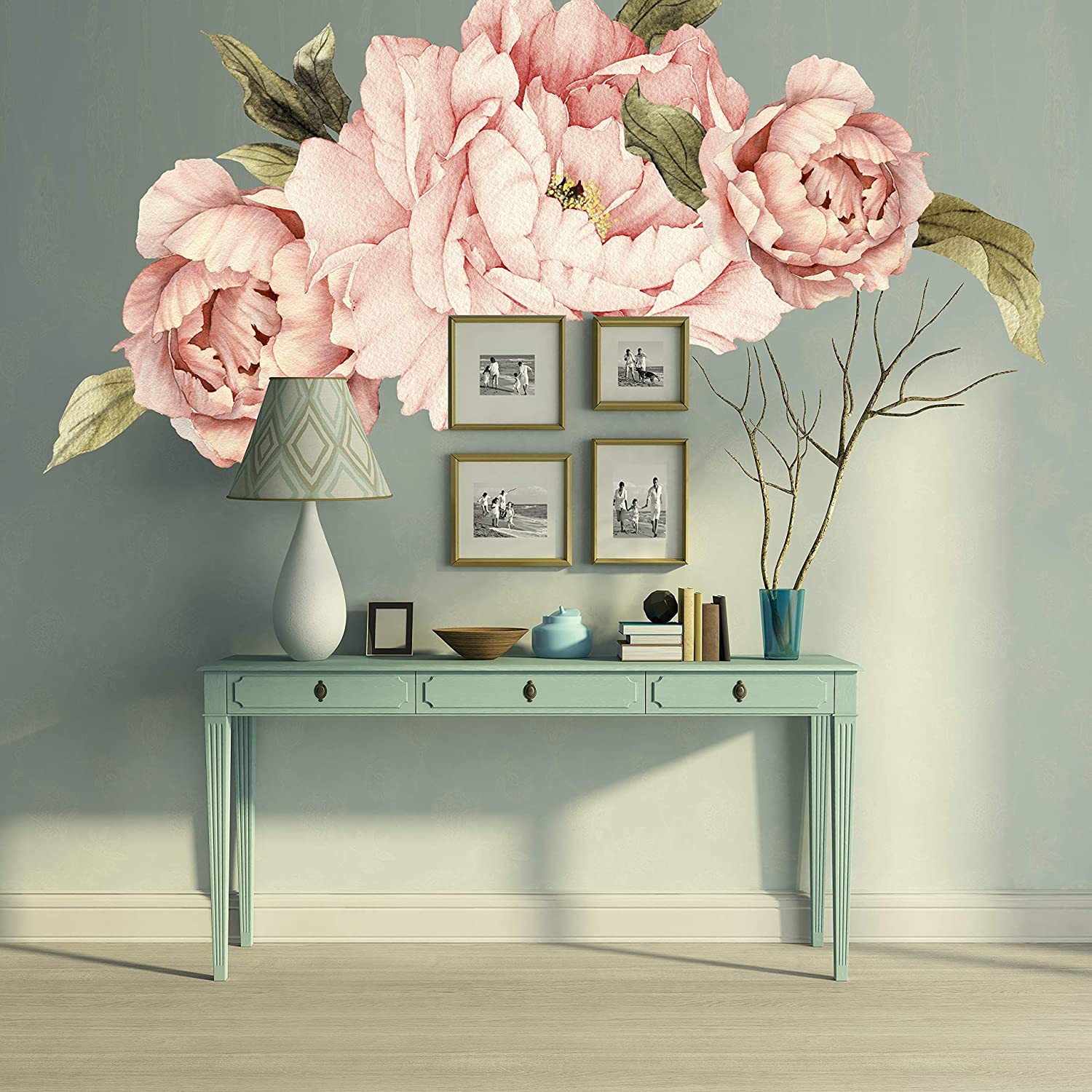 1500x1500 Murwall Pink Peonies Wall Decals Floral Wall Decal Peel and Stick Wallpaper Sticker : Handmade Products