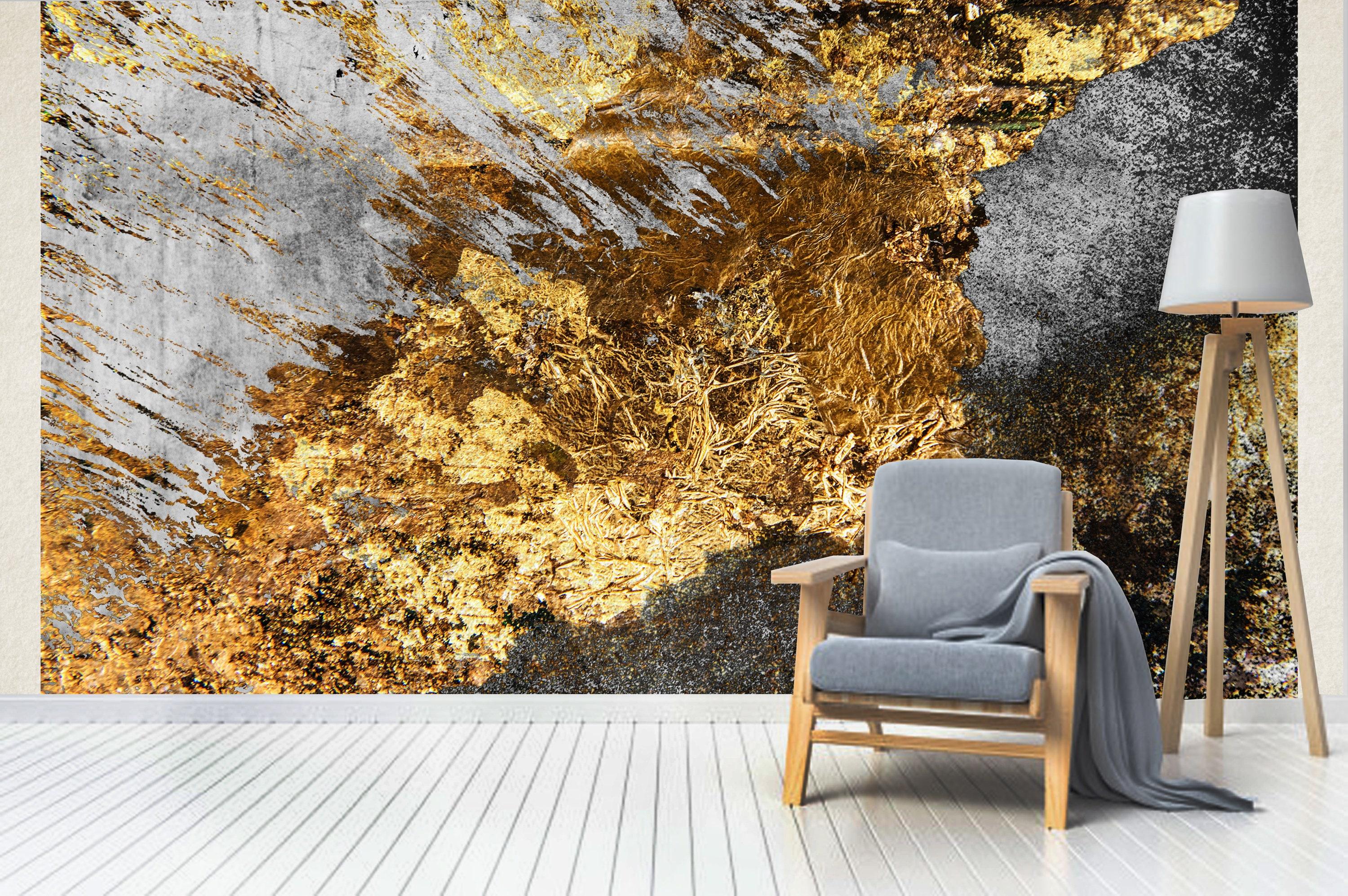 3000x1994 Black Gold Abstraction Wall Mural Golden Stone Wallpaper Gray