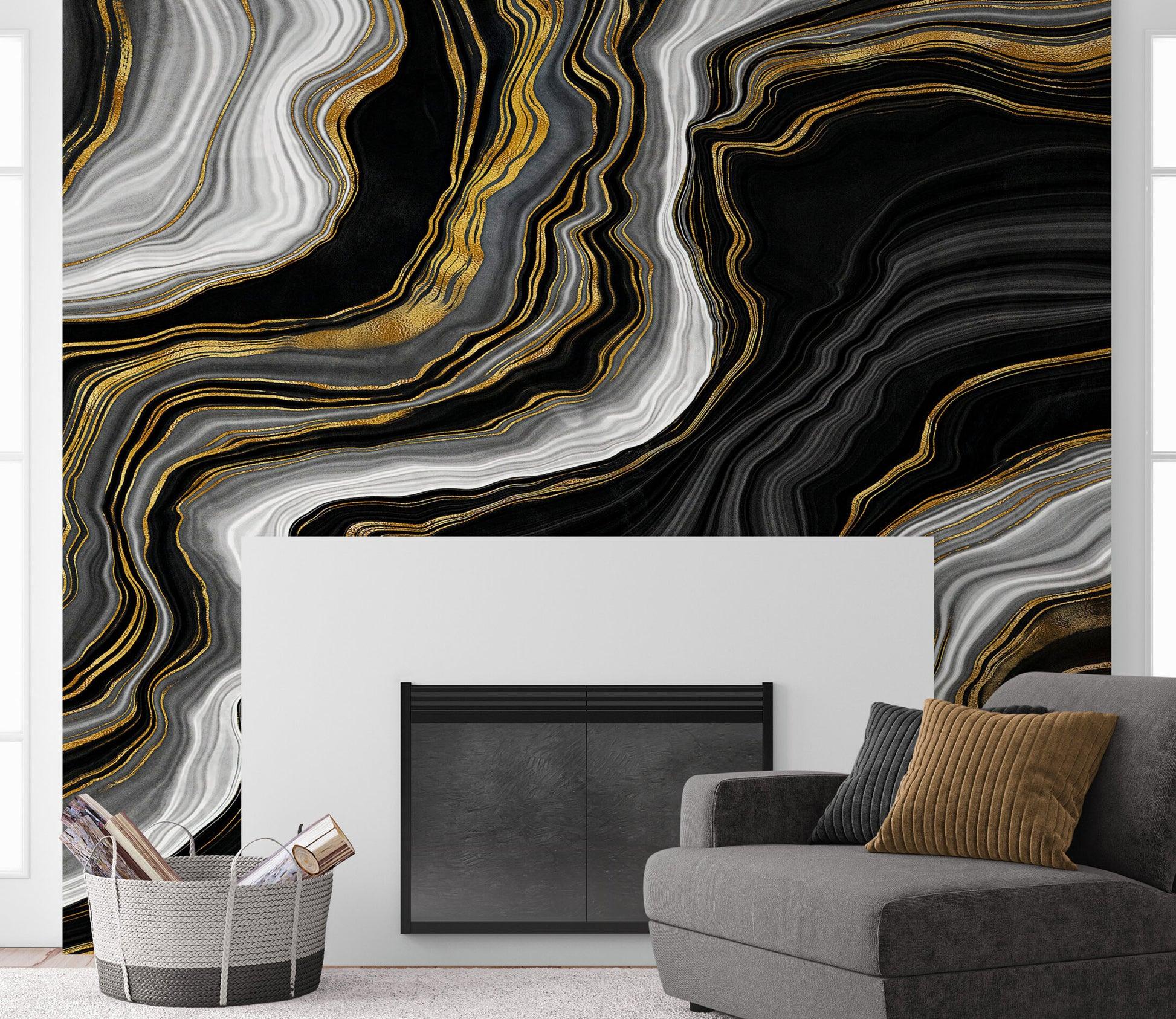 1946x1686 Black and Gold Abstract Marble Wallpaper. Peel and Stick