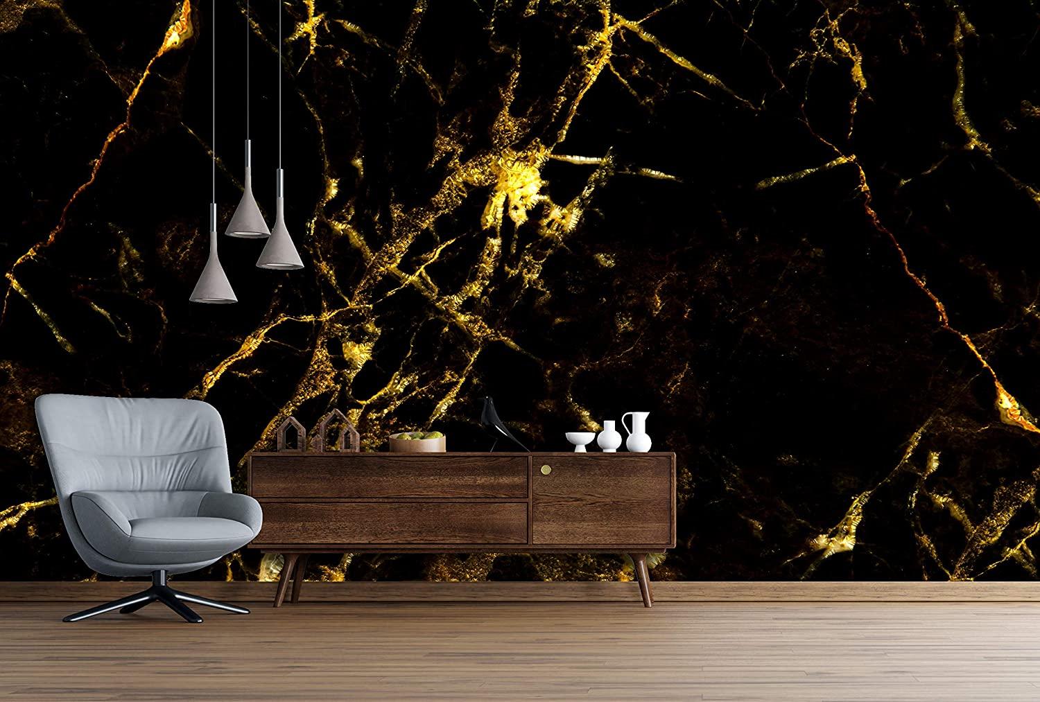 1500x1013 Black and Gold Abstract Marble Stone Peel and Stick Wallpaper. Removable Wall Mural (9ft H X 16ft W) : Tools & Home Improvement