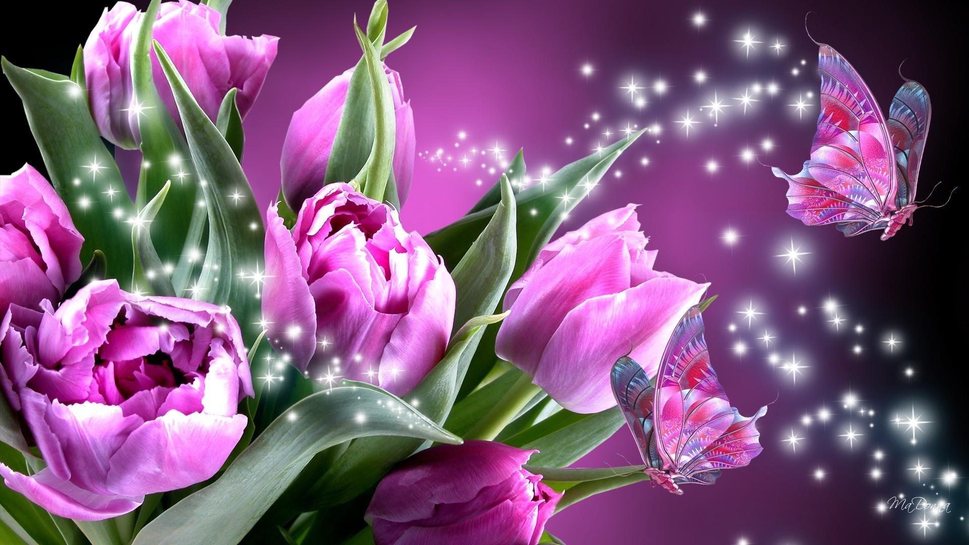 1920x1080 Beautiful Butterflies and Flowers Wallpaper