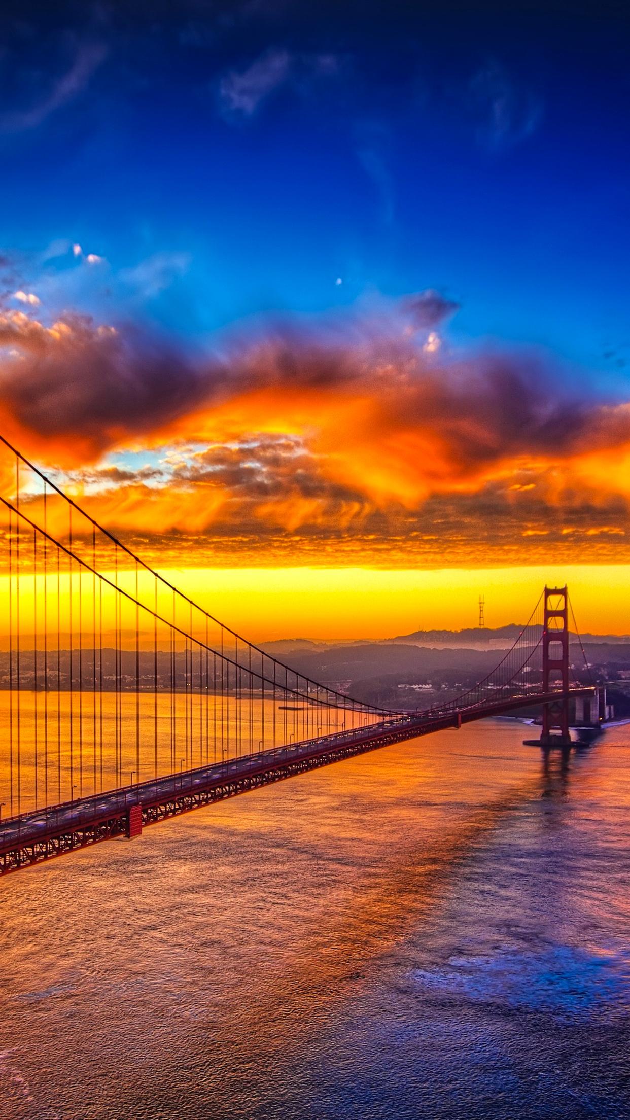 1242x2208 Dawn at Golden Gate Bridge Wallpaper for iPhone Pro Max, X, 6