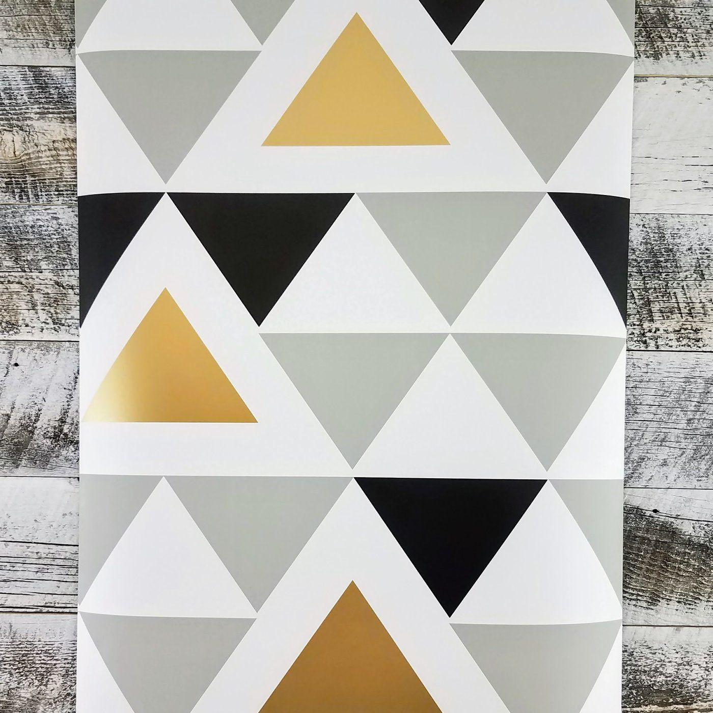 1400x1400 Aztec Black & Gold Geometric Triangle Peel and Stick Wallpaper