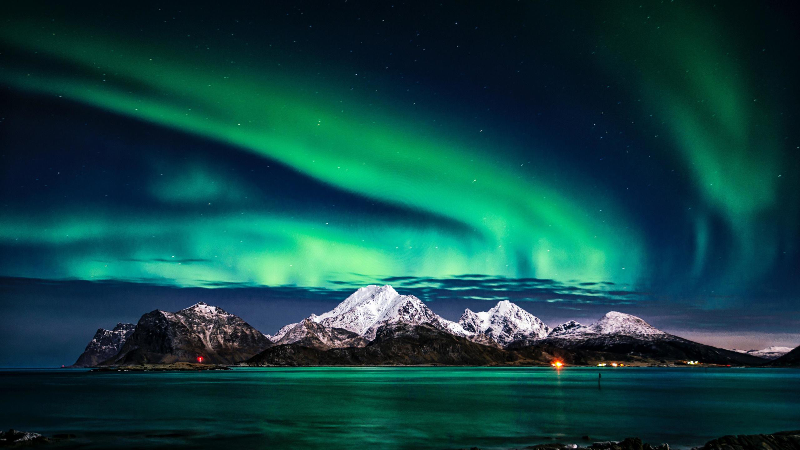 2560x1440 Download aurora borealis, green lights, sky, night, europe 2560x1440 wallpaper, dual wide 16:9 2560x1440 HD image, background, 19522
