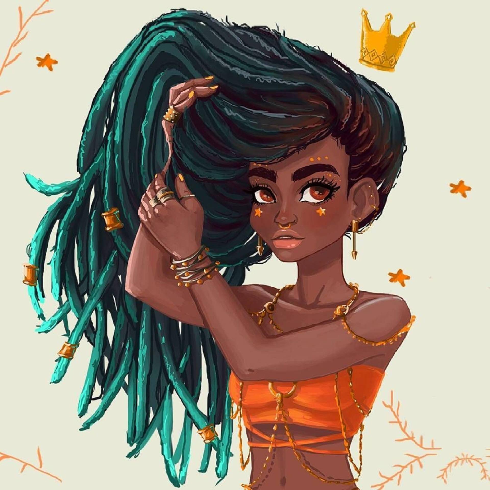 1920x1920 Download Cute Black Girl Cartoon Art Wallpaper