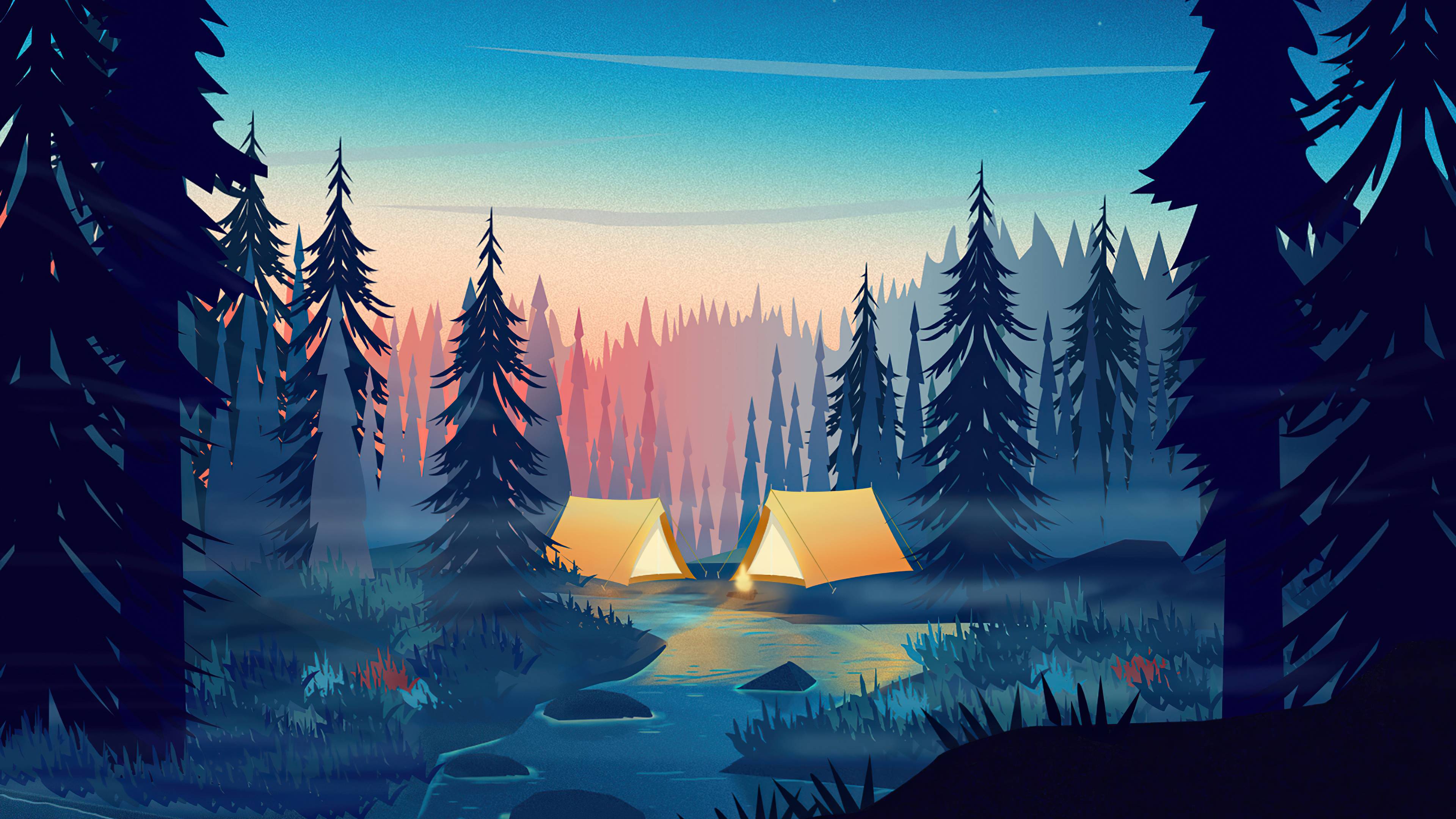 3840x2160 Camping Minimalism 4k, HD Artist, 4k Wallpaper, Image, Background, Photo and Picture