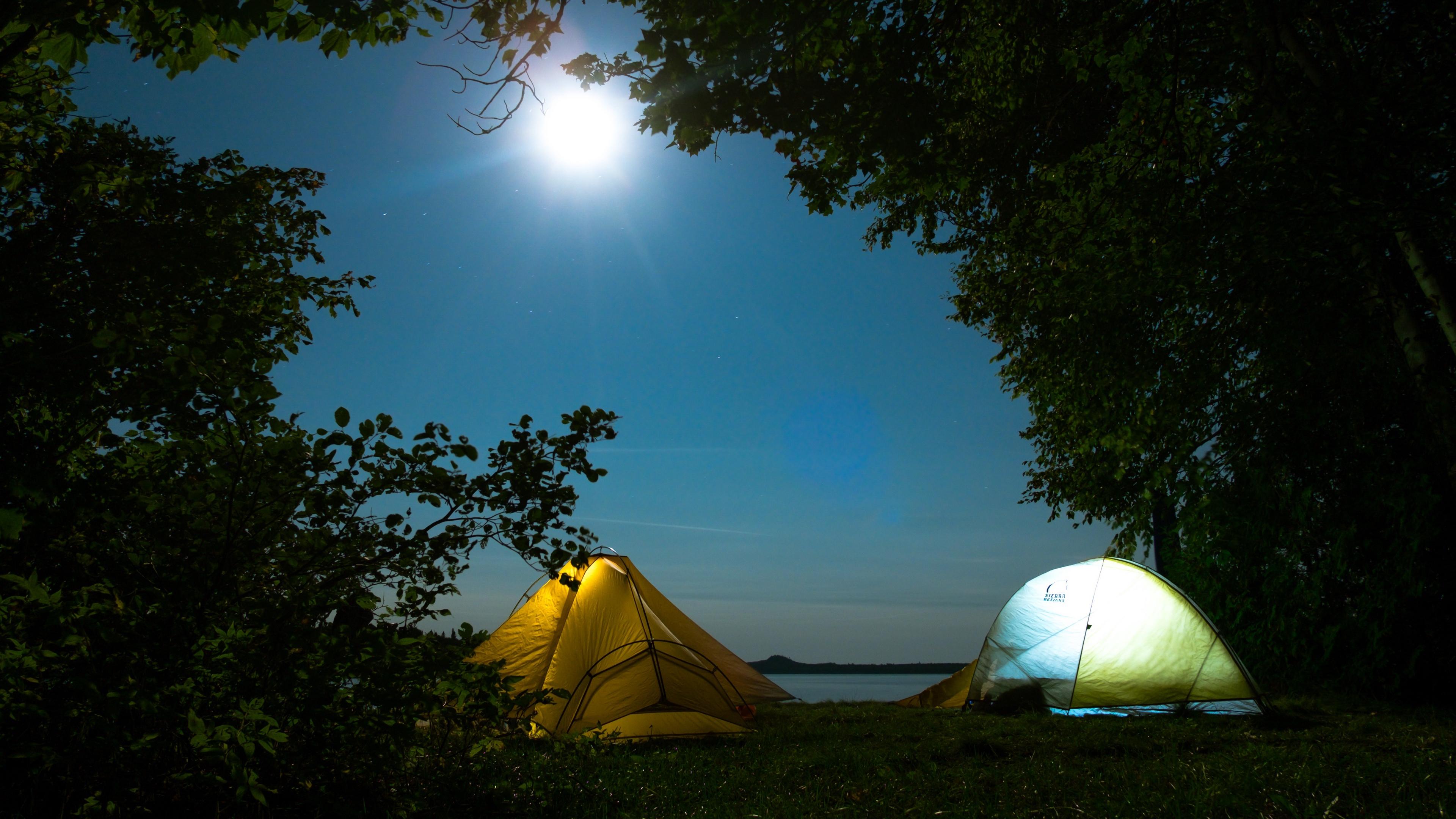 3840x2160 Wallpaper 4k tents, camping, trees 4k Wallpaper