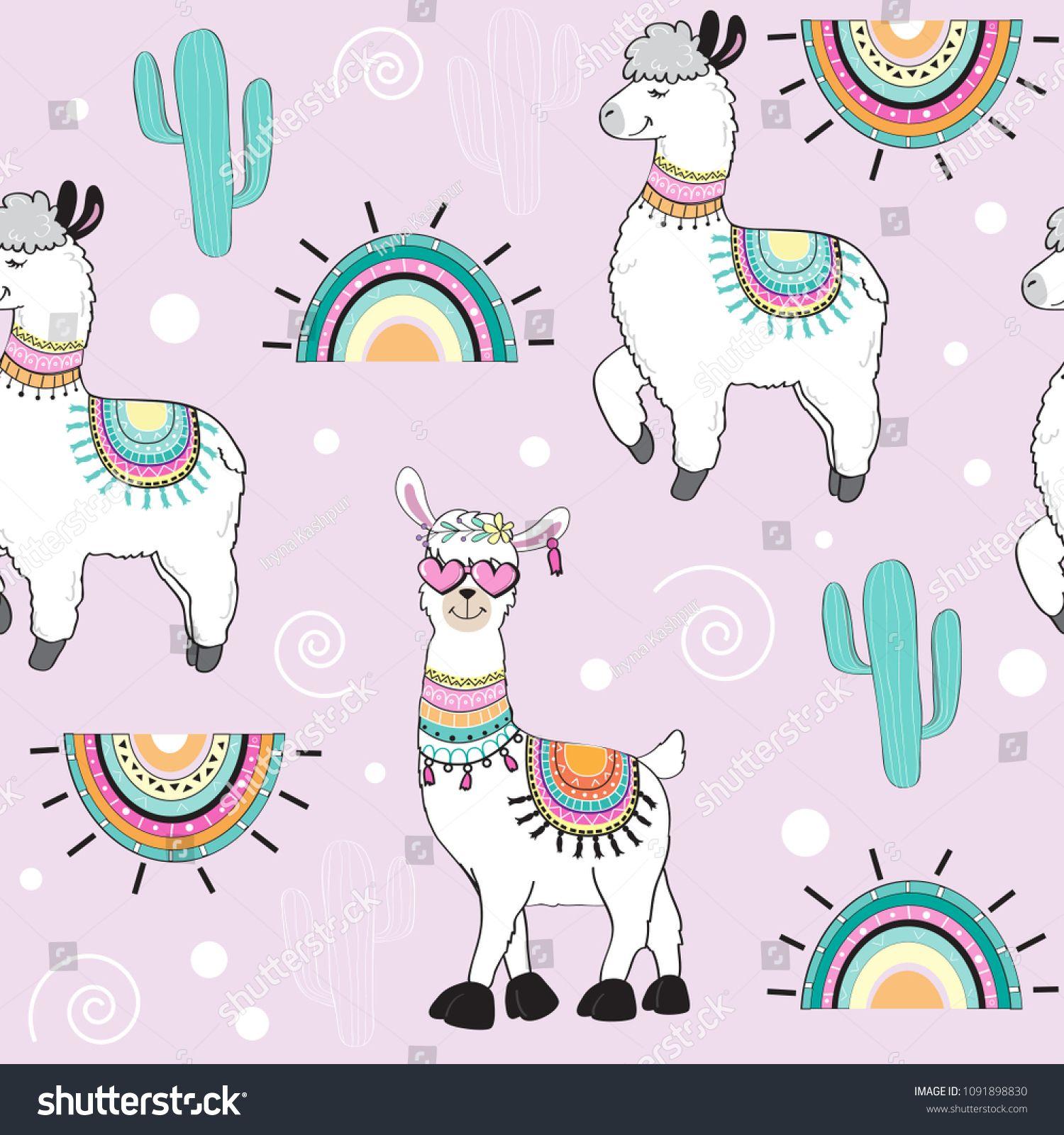 1500x1600 cute cartoon llama on a pink background seamless patternllama#cartoon#cute#pink. Cartoon llama, Photographer business card template, Pink background