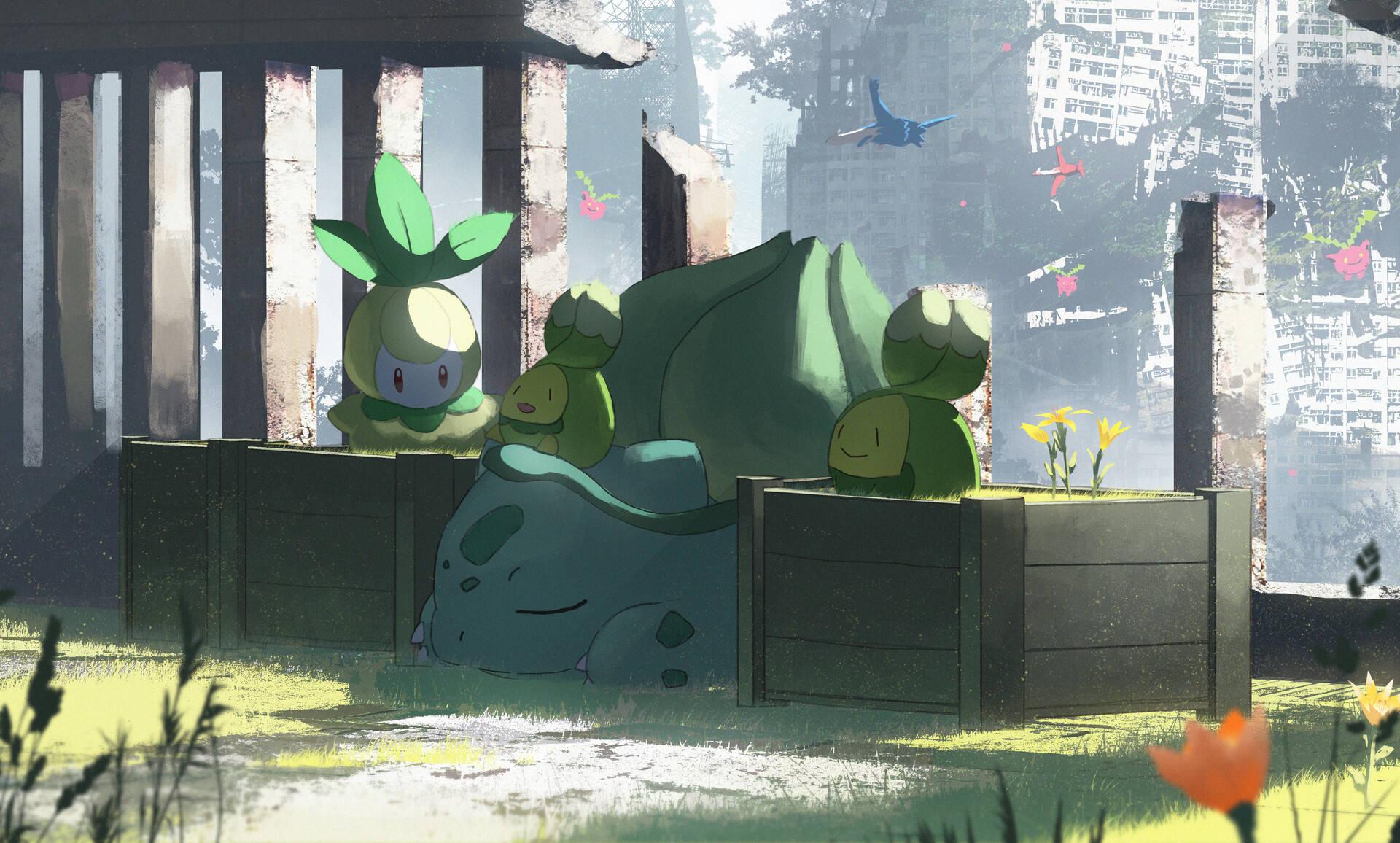 1920x1156 Download Sleeping Bulbasaur And Grass Pokemon Wallpaper