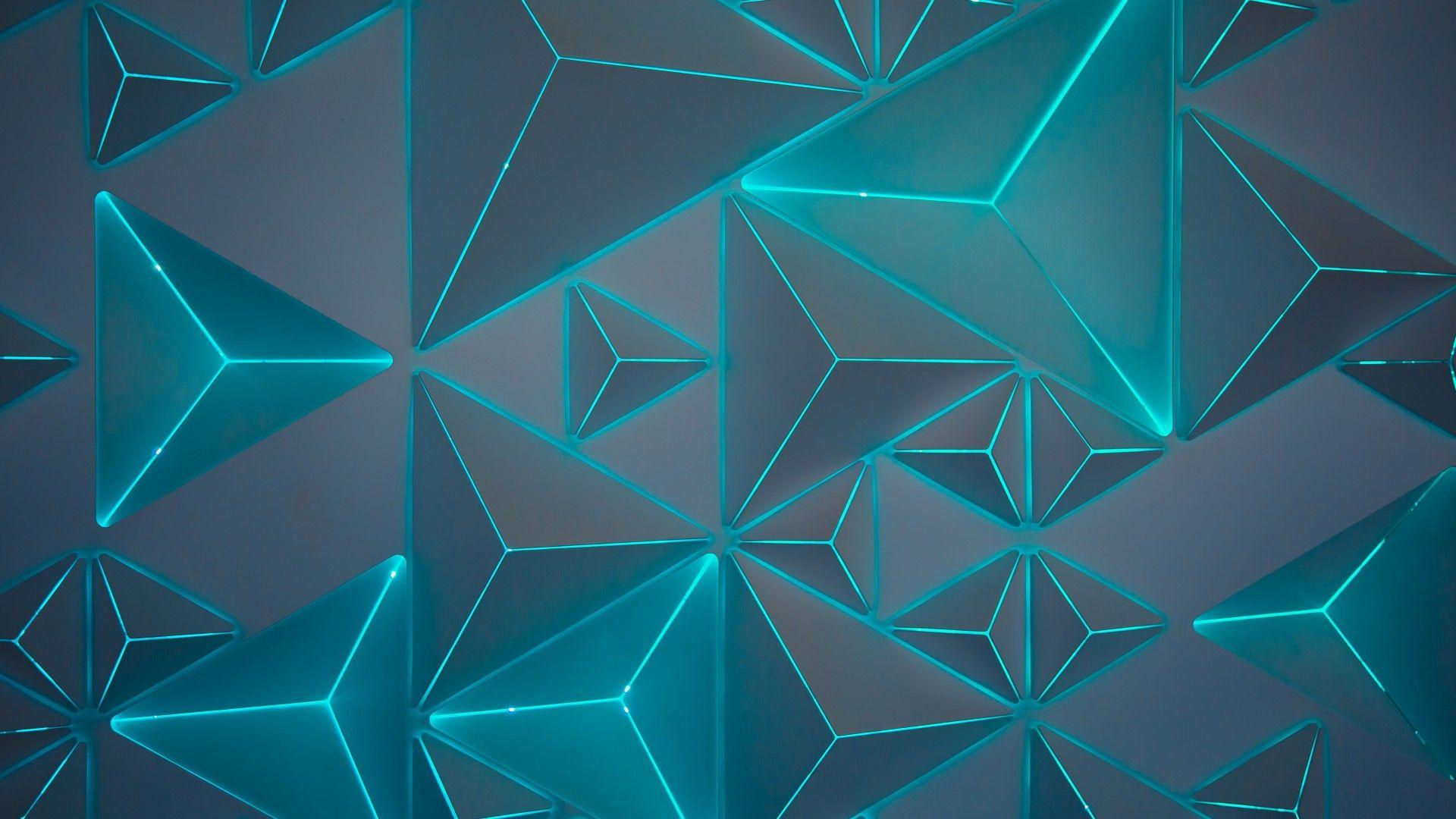 1920x1080 Download 1920x1080 Triangles, Neon Light, Geometric Wallpaper
